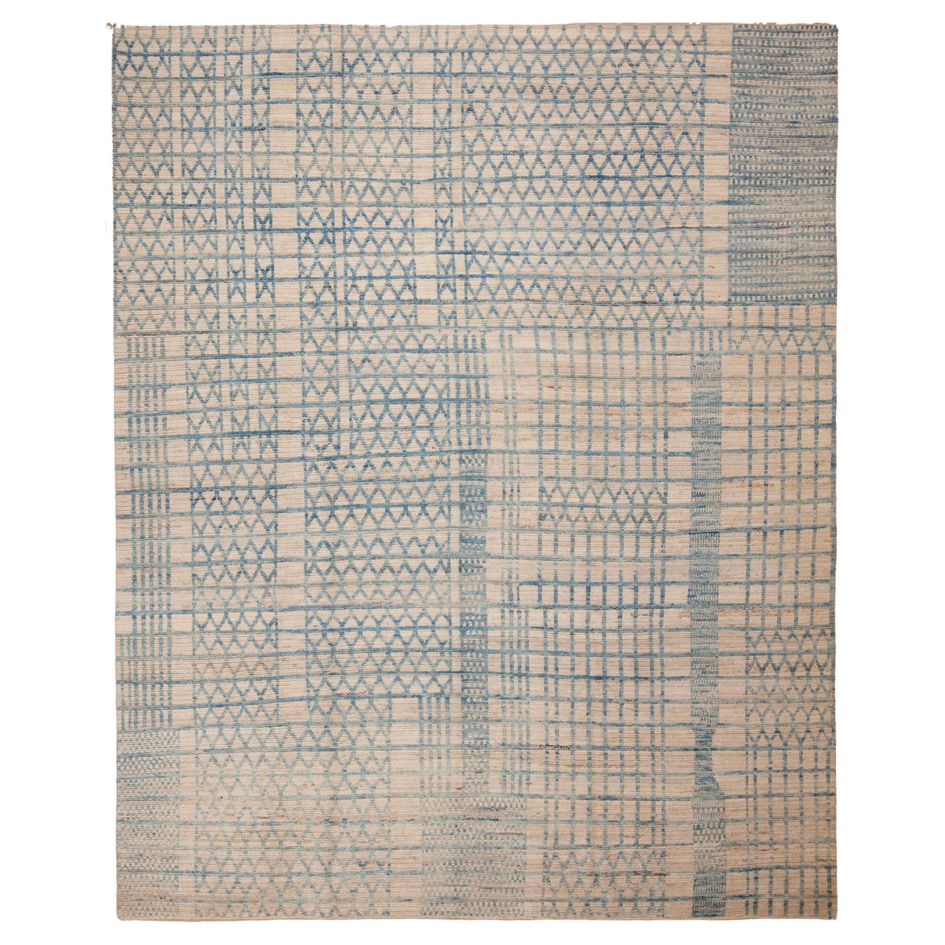 Nazmiyal Kollektion Hellblauer geometrischer moderner Teppich mit Stammesmotiven 9'7" x 11'8"