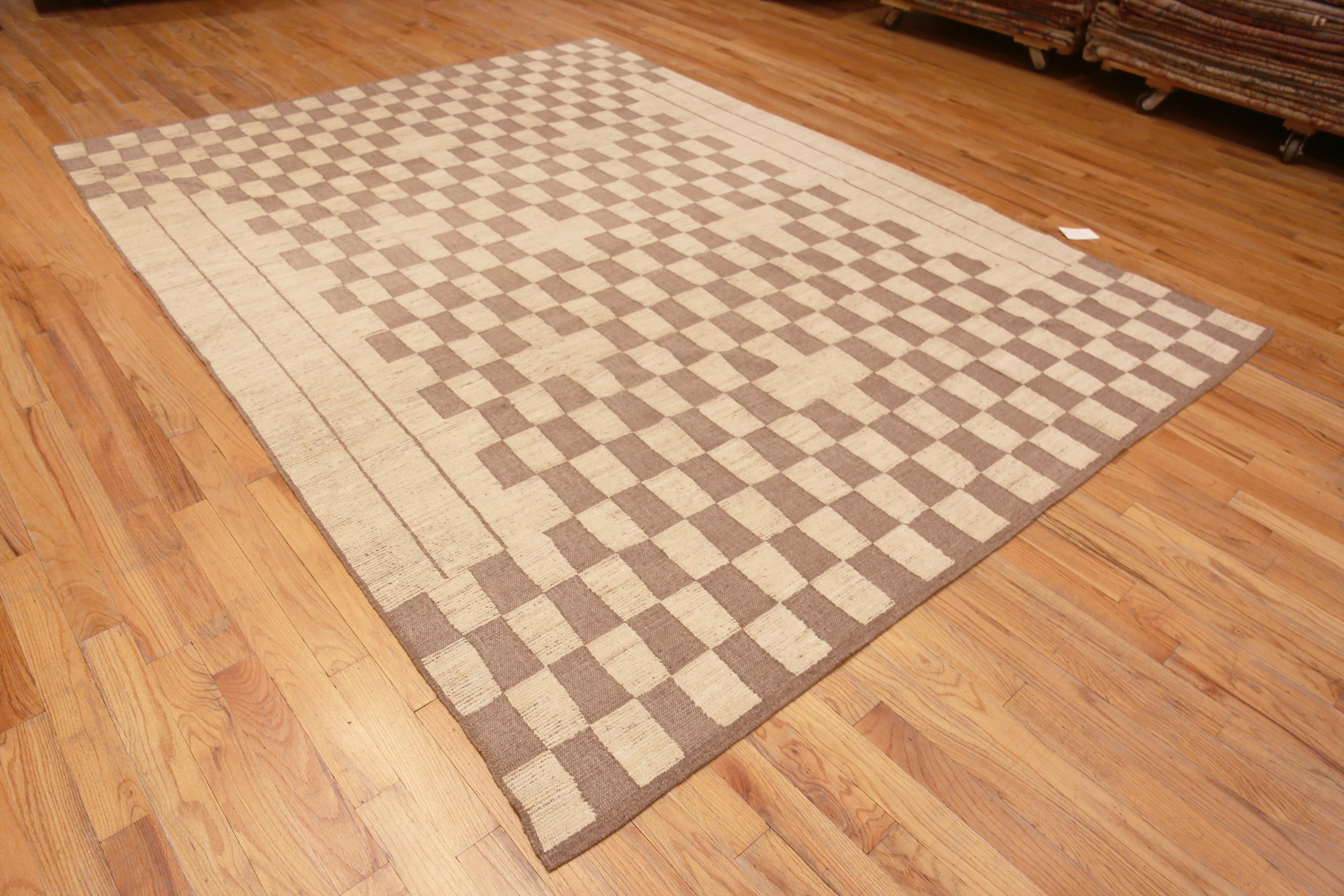Hand-Knotted Nazmiyal Collection Light Brown Checkboard Design Modern Area Rug 8'5
