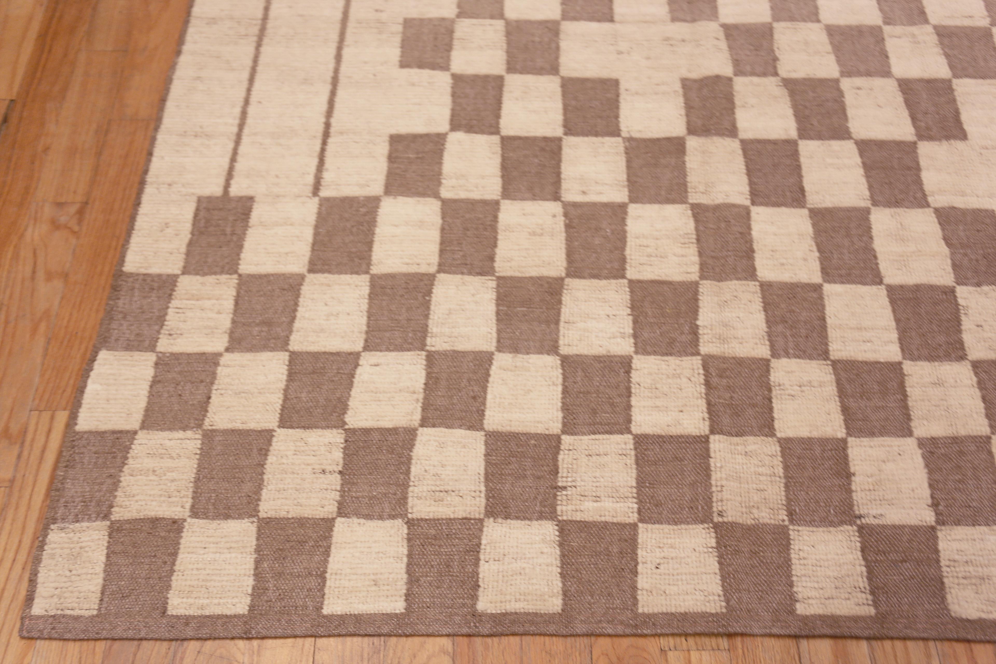 Wool Nazmiyal Collection Light Brown Checkboard Design Modern Area Rug 8'5