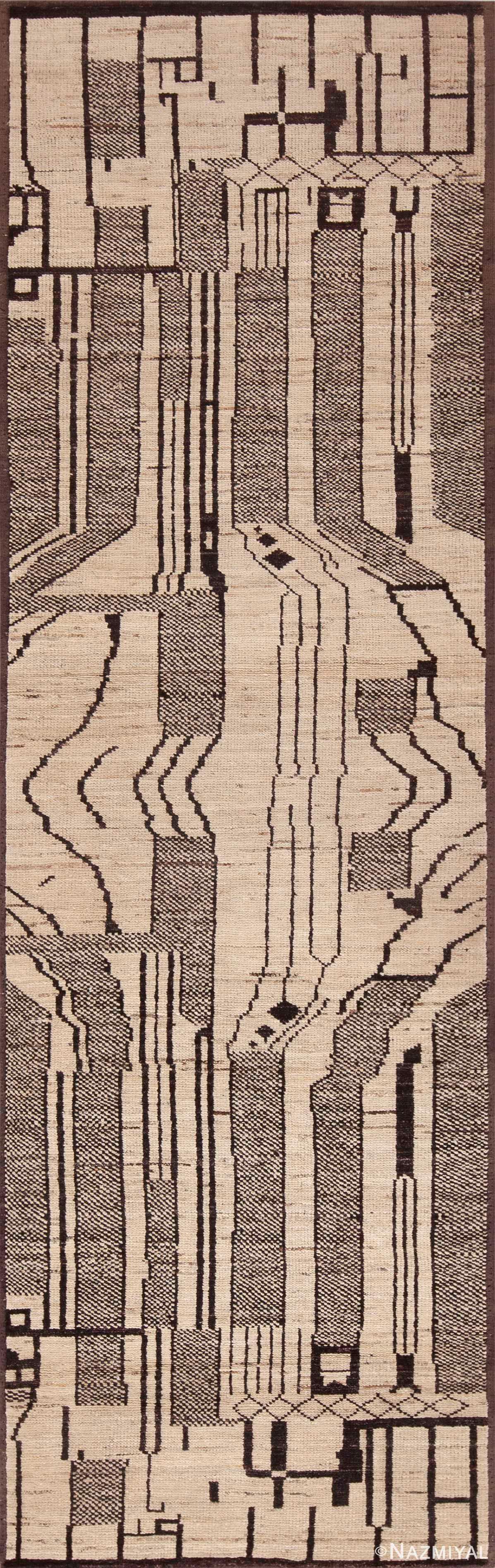 Tapis de couloir tribal géométrique moderne crème clair Collection Nazmiyal, 3' x 9'8
