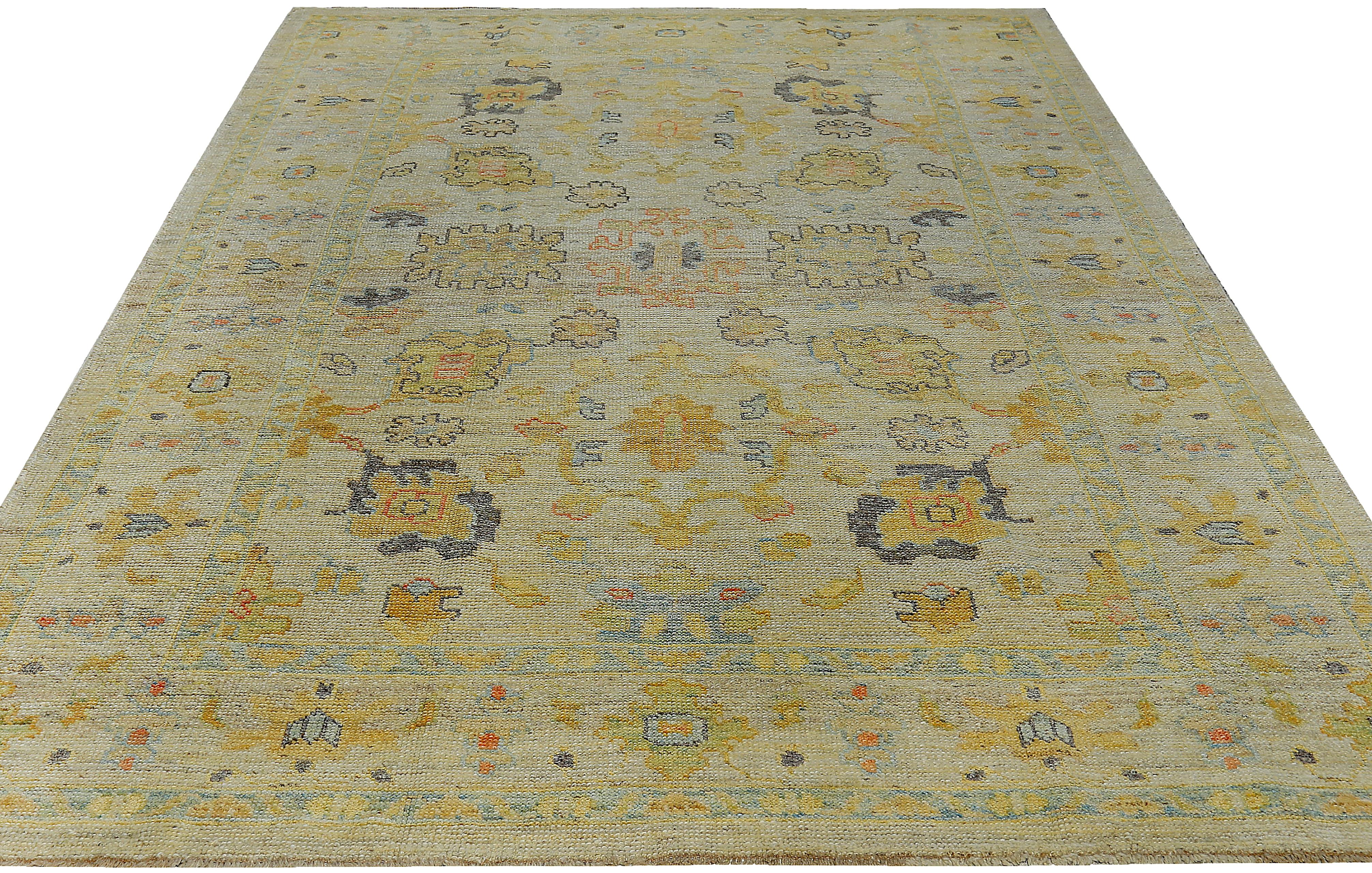 Contemporary Nazmiyal Collection Light Green Modern Turkish Oushak Carpet 6 ft 9in x 9 ft 7in