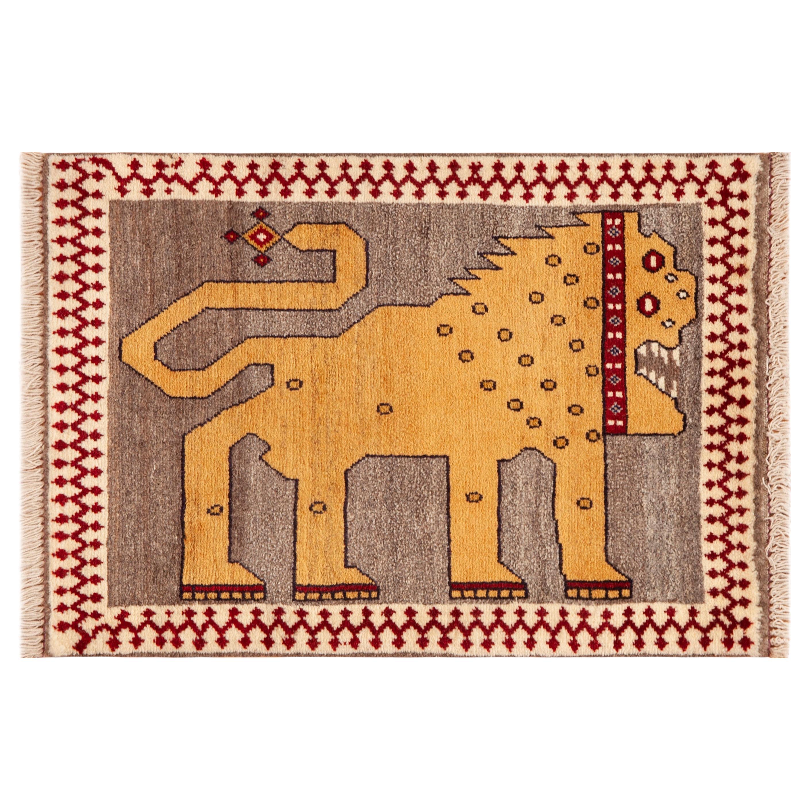 Tappeto Gabbeh tribale vintage della collezione Nazmiyal Collection Lion  2 ft x 3 ft