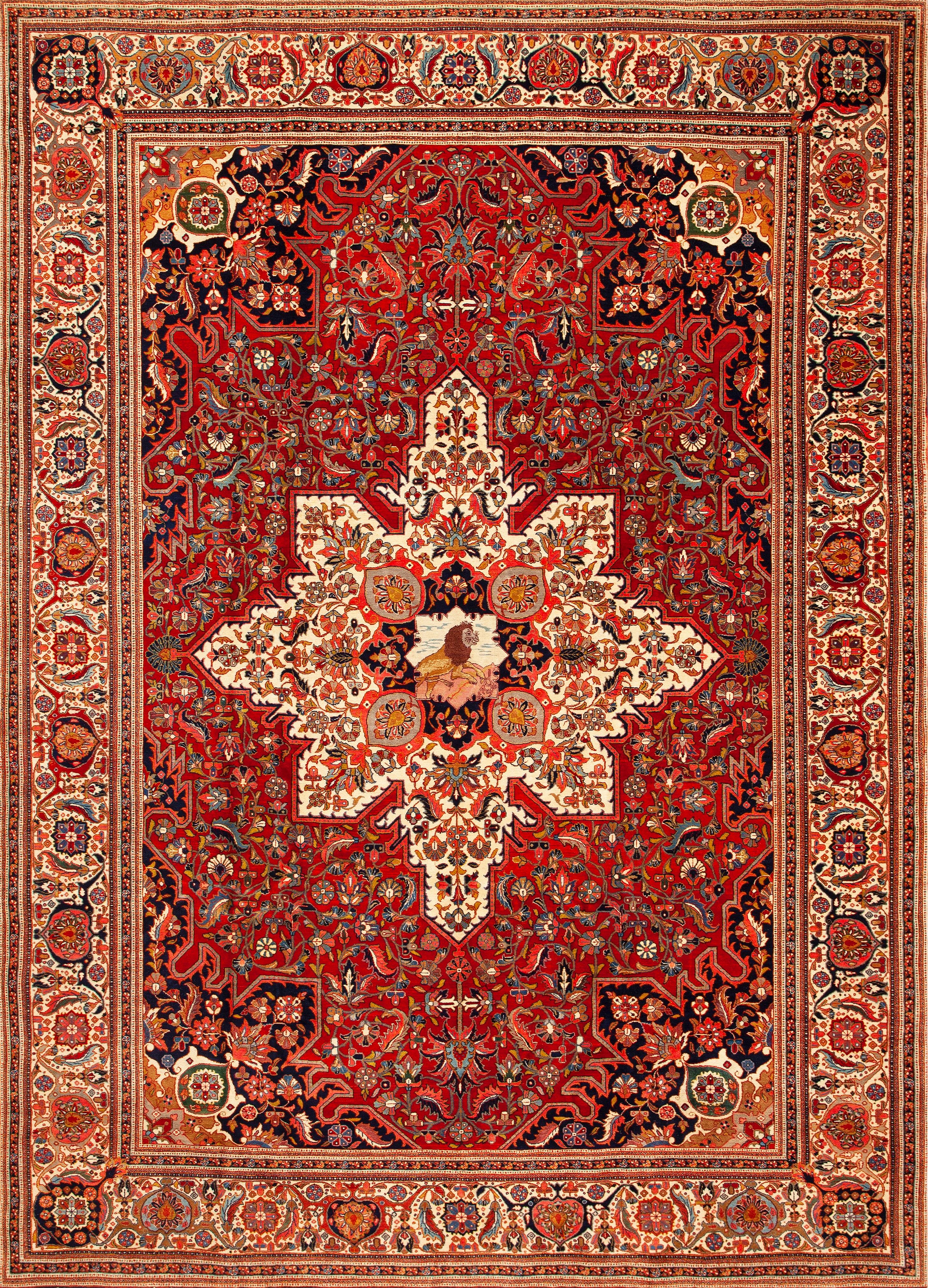 Nazmiyal Collection Majestic Lion Garden Antiker Heriz-Teppich (Heriz Serapi) im Angebot