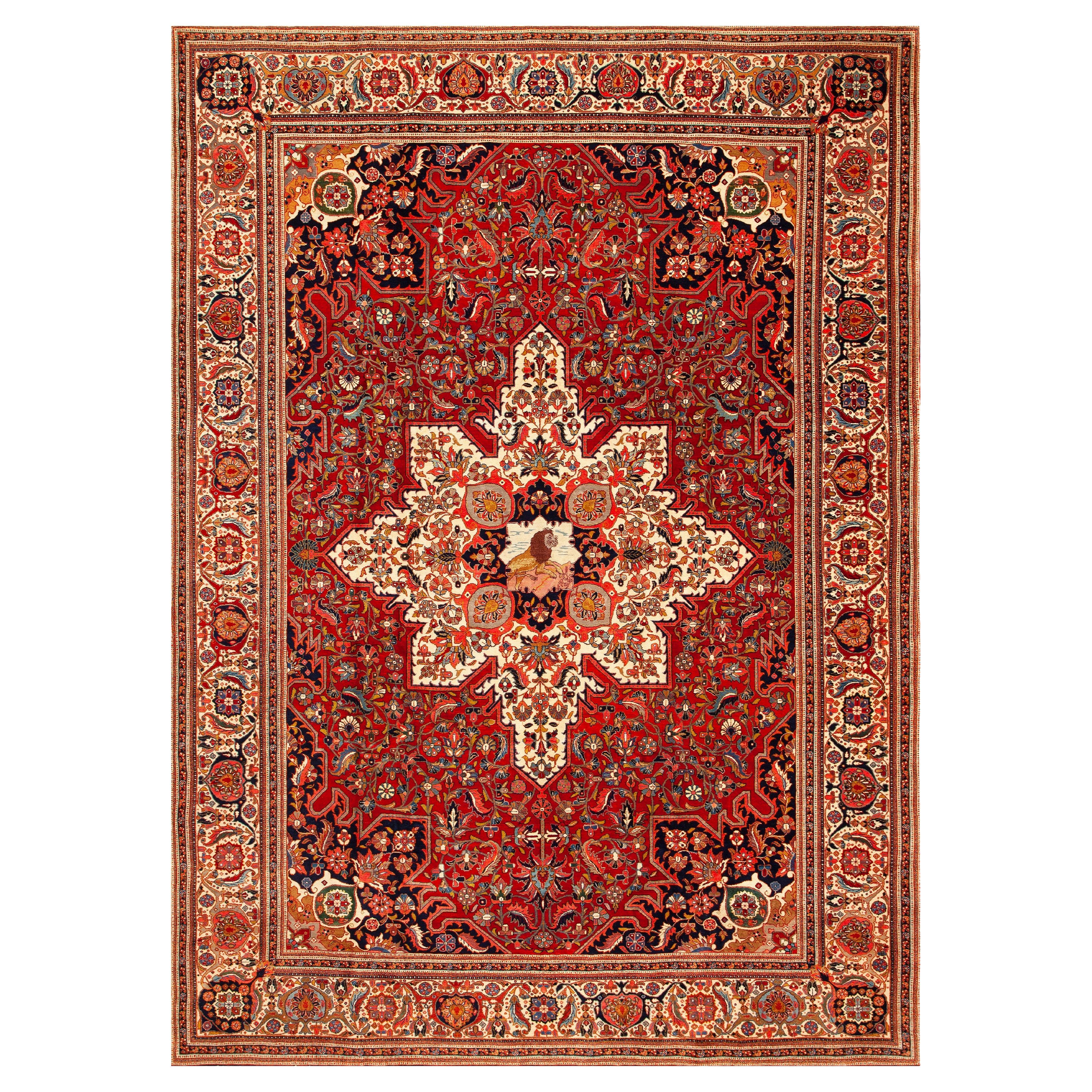 Nazmiyal Collection Majestic Lion Garden Antiker Heriz-Teppich im Angebot