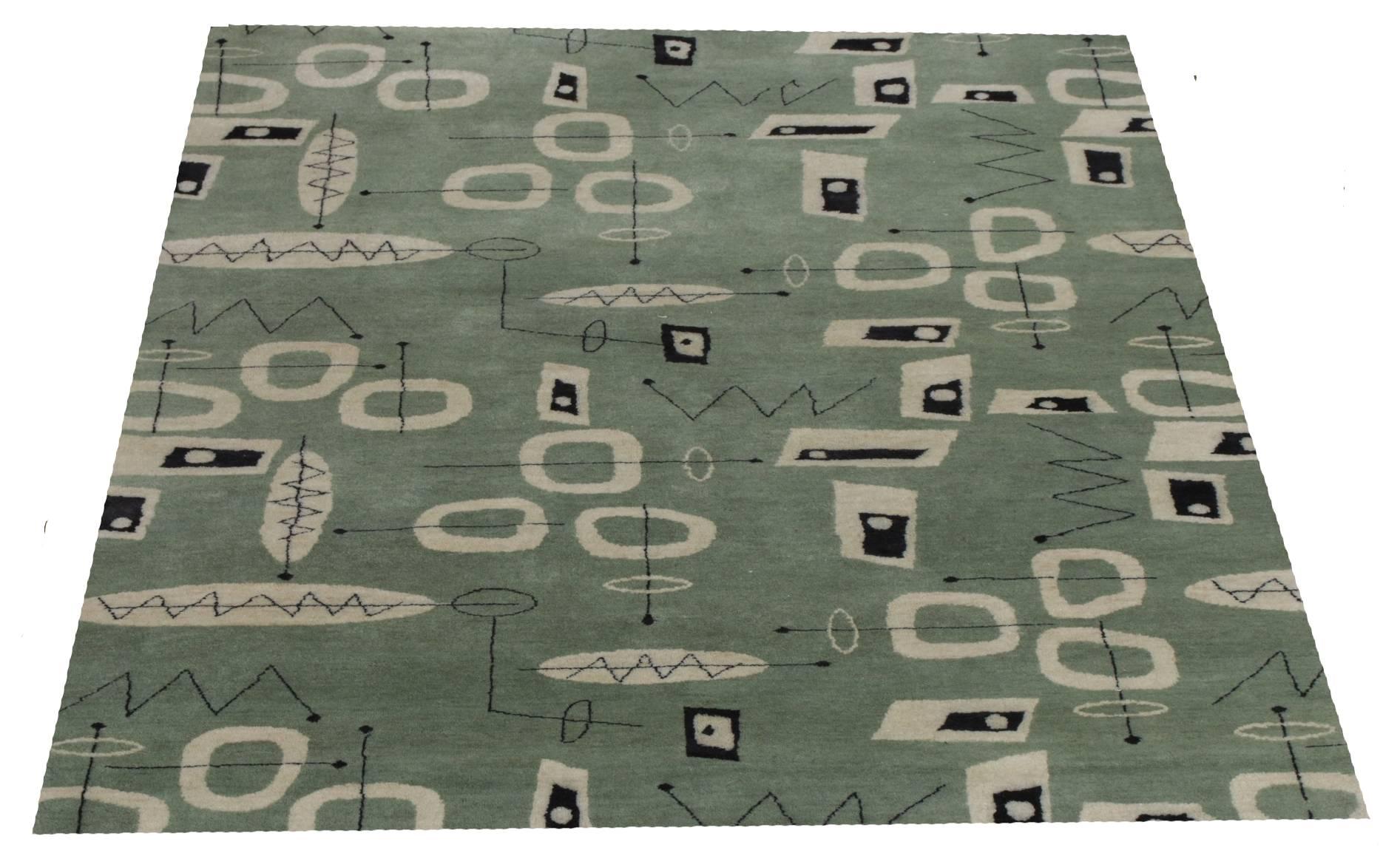 Indian Nazmiyal Collection Mid Century Inspired Modern Area Rug 4 ft 2 in x 4 ft 3 in