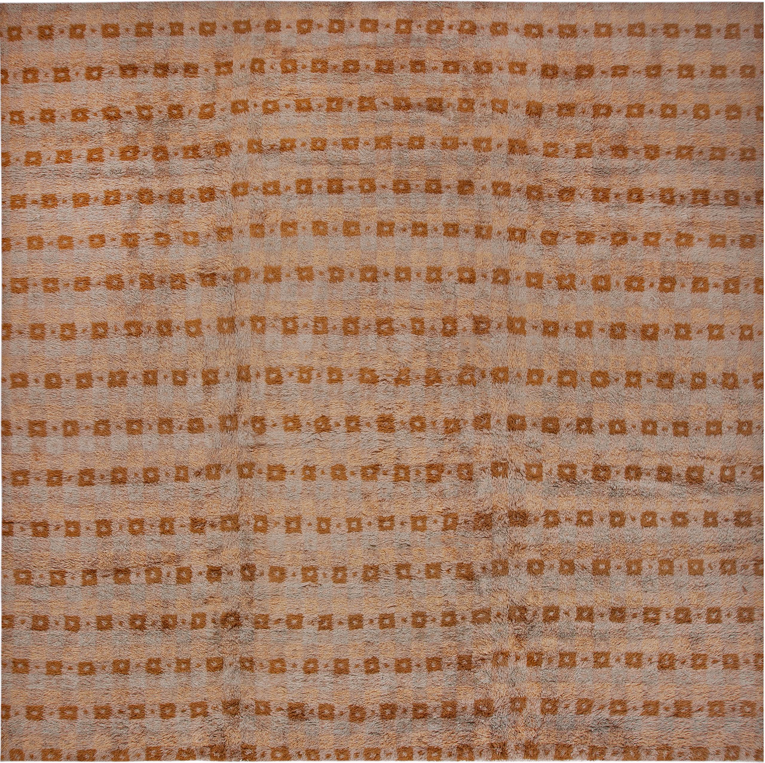 Square Shape Mid-Century Modern Design Geometric Earthy Tones Rug, Country of origin: Turkey, Circa date: Modern