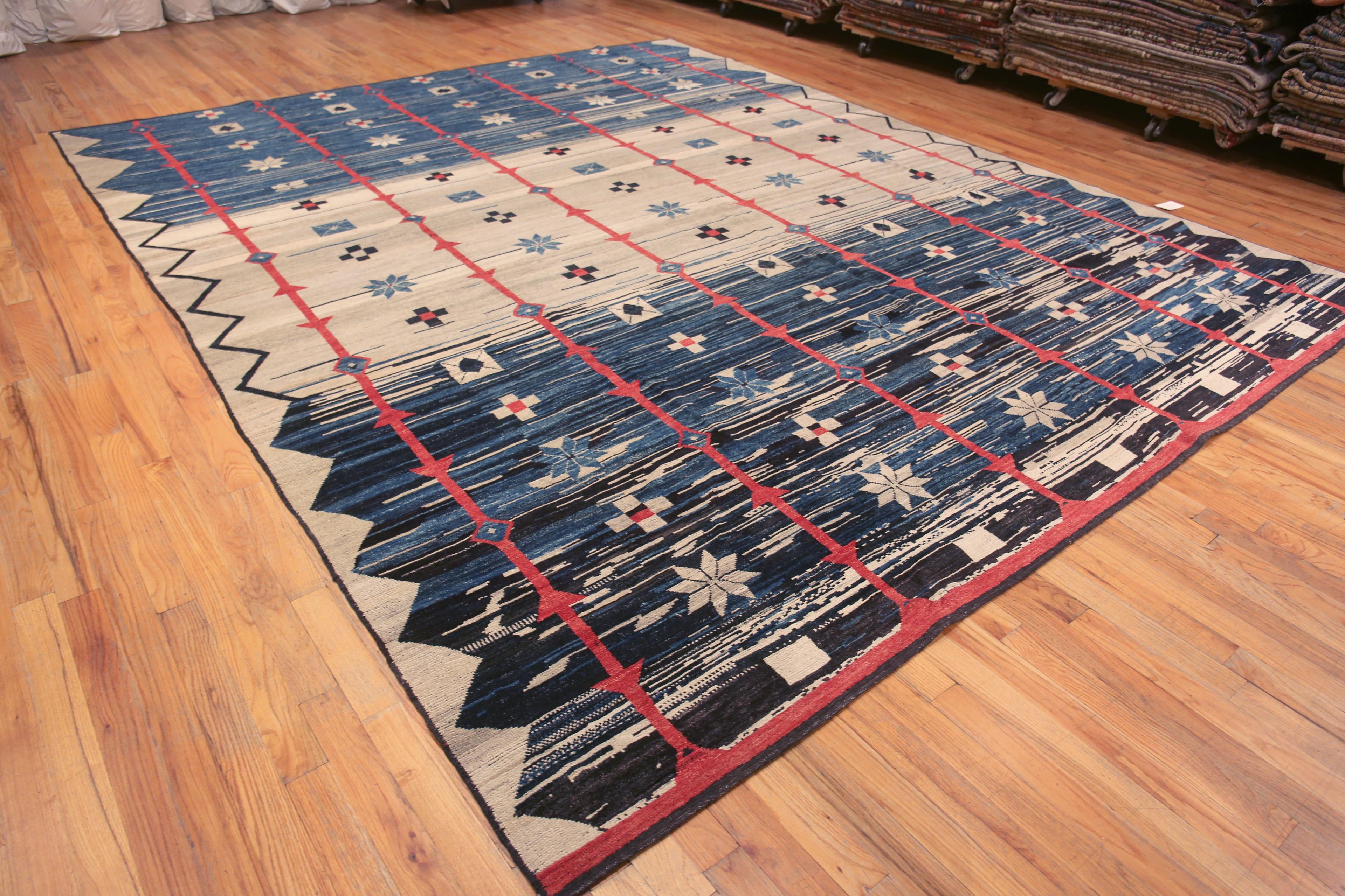 Magnificent Geometric Large Size Mid Century Modern Swedish Design Contemporary Area Rug, Country Of Origin: Central Asia, Circa Date: Modern Rug 