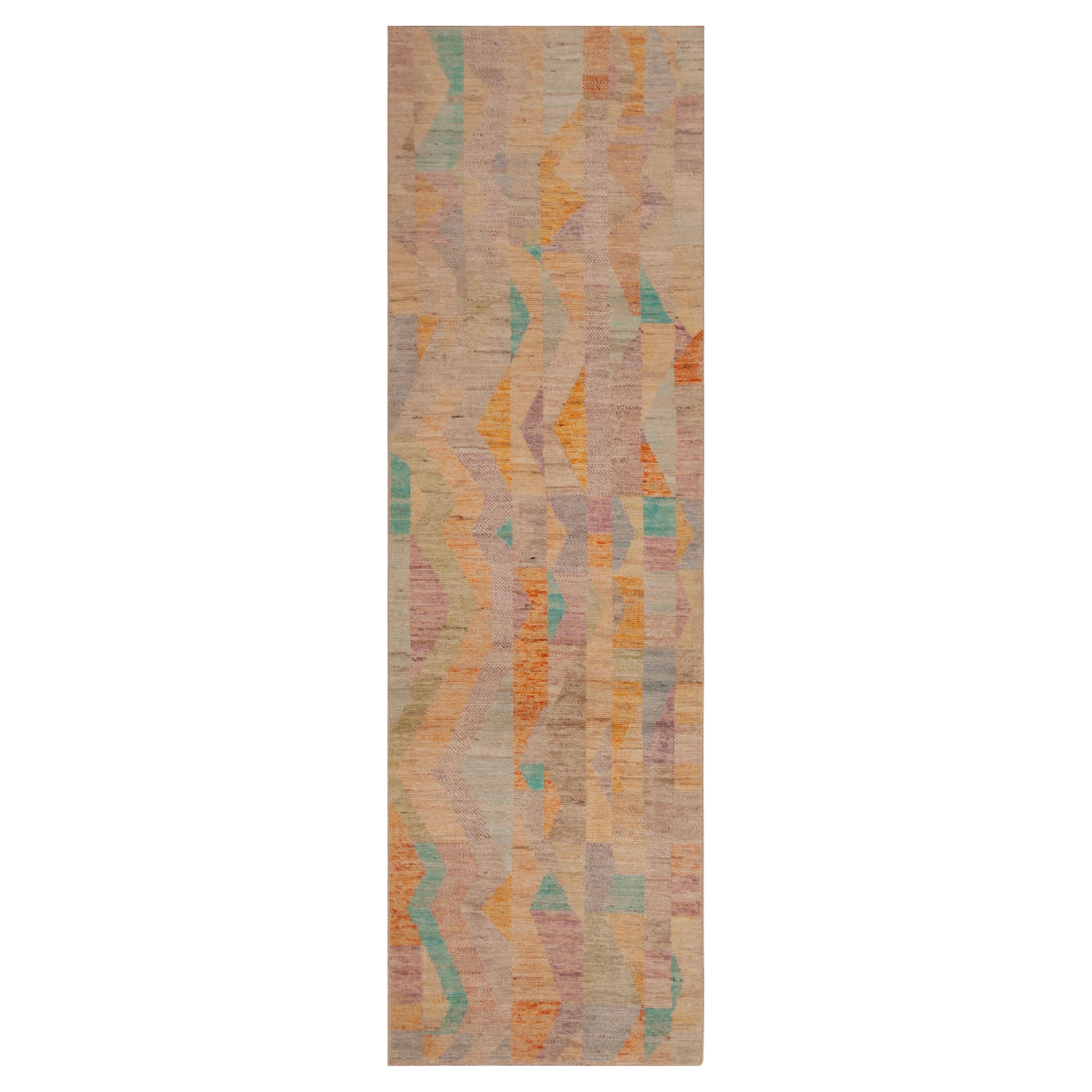 Nazmiyal Collection Modern Artistic Tribal Geometric Runner Rug 2' 10' x 9'6" For Sale