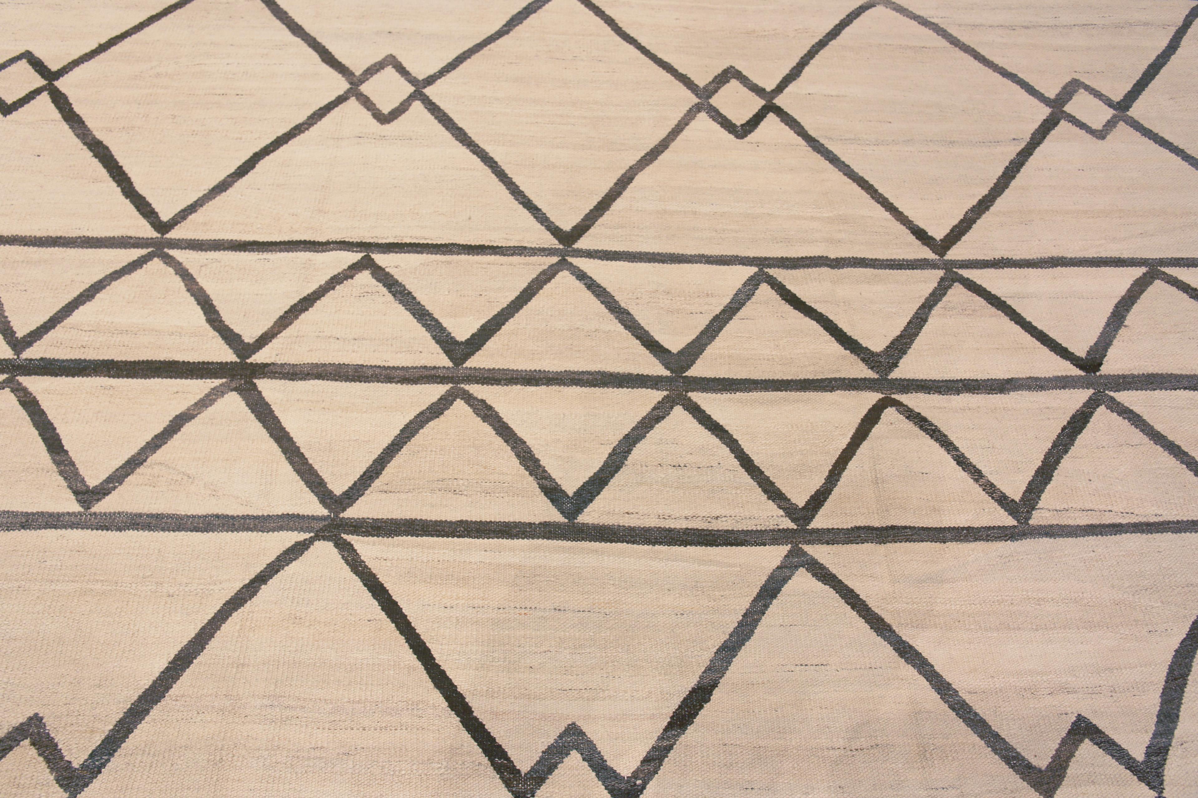  Nazmiyal Collection Modern Brown Geometric Flatwoven Kilim Rug 14'4