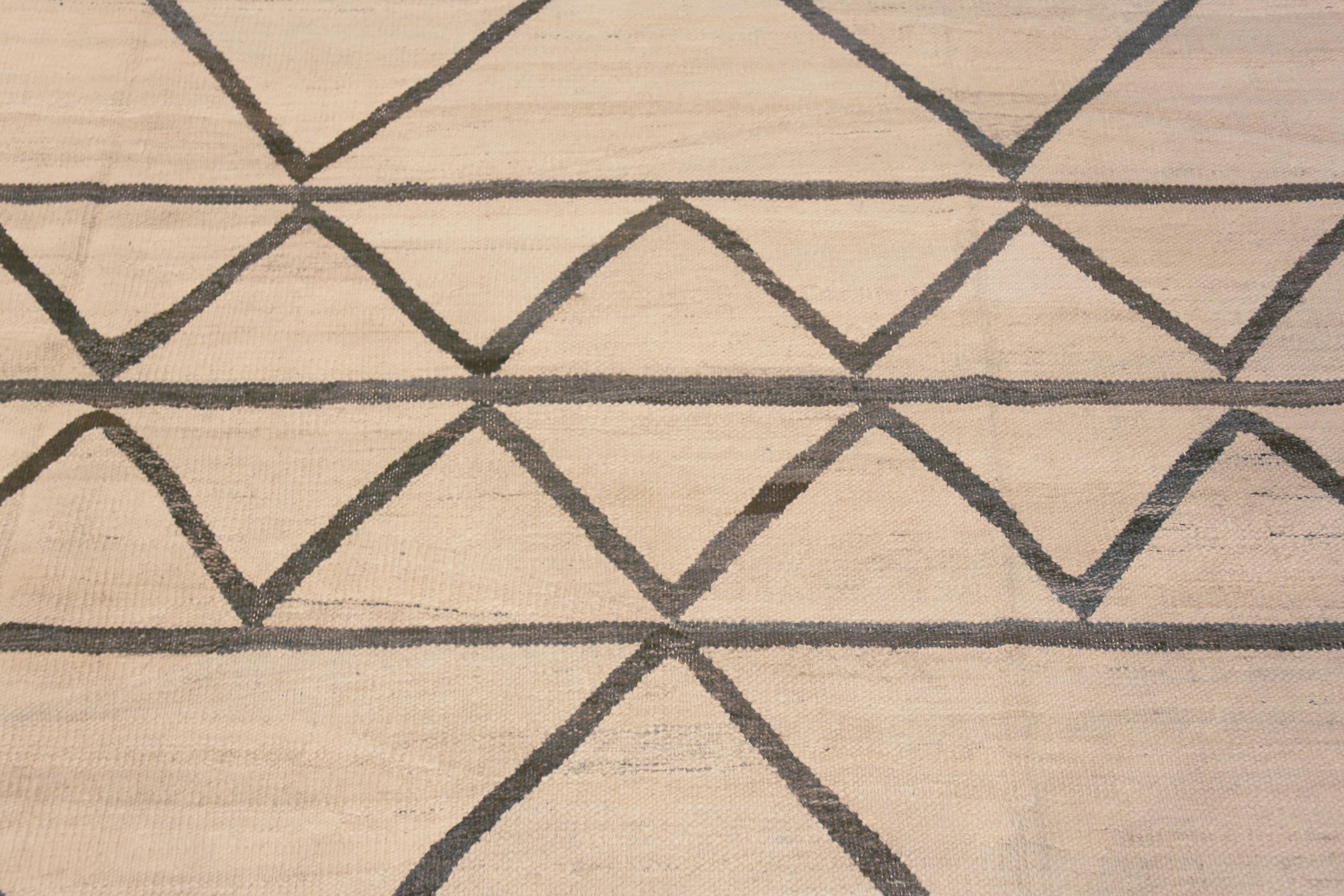 Lana Nazmiyal Collection Tappeto Kilim moderno marrone geometrico a tessitura piana 14'4
