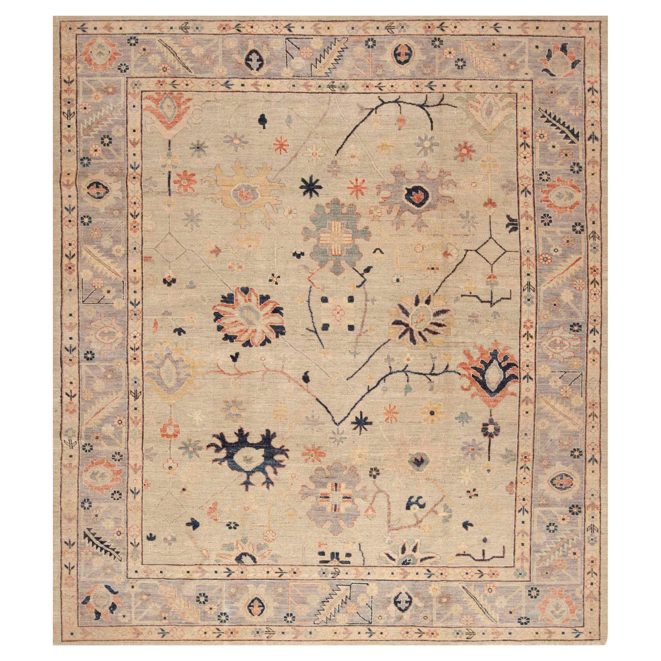 Nazmiyal Collection Modern Classic Turkish Oushak Design Area Rug 8'4" x 9'5" For Sale
