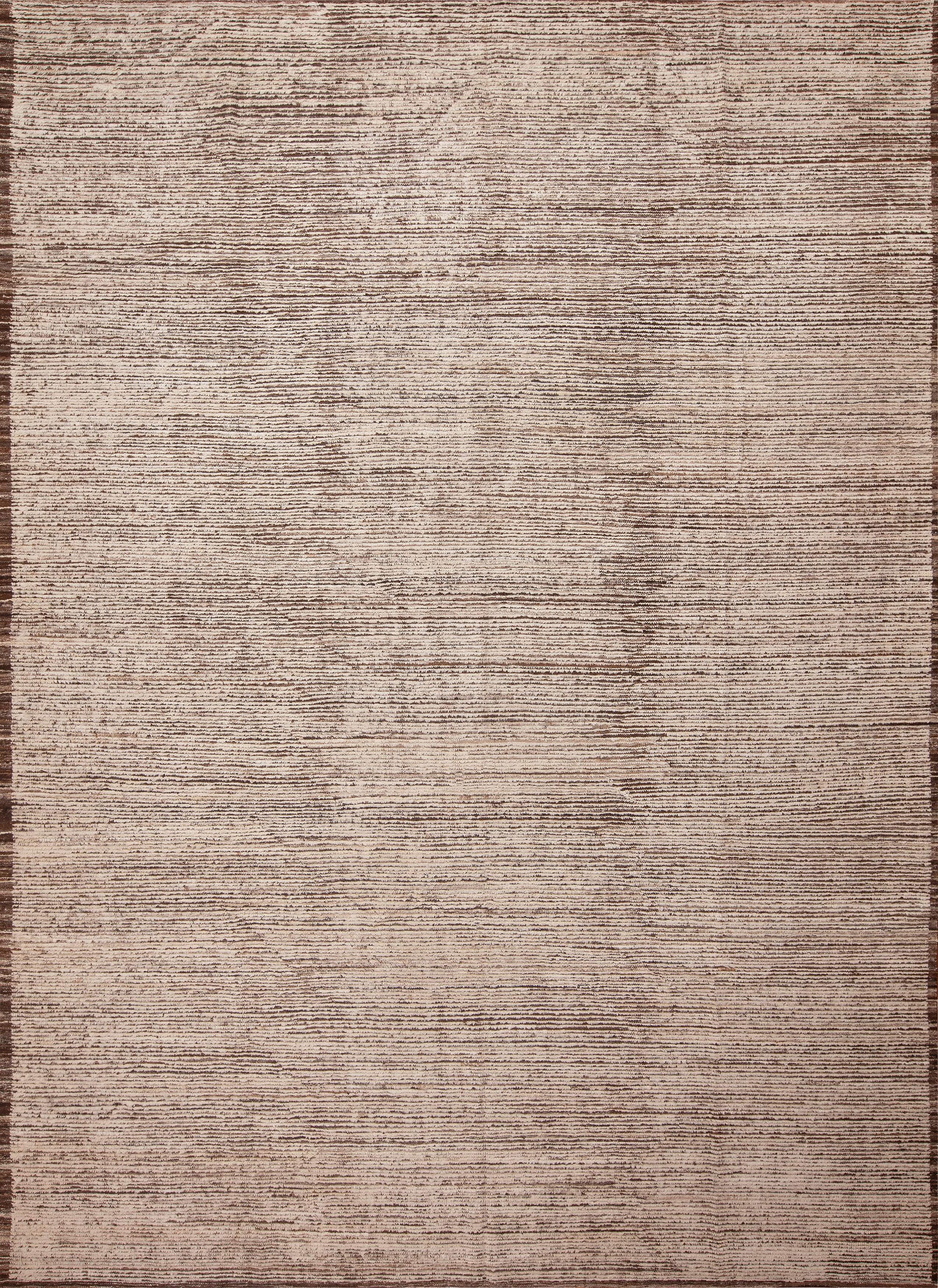 Tapis moderne contemporain fait main en laine marron crème minimaliste, Pays d'origine : Asie centrale, Circa date : Modern Rugs