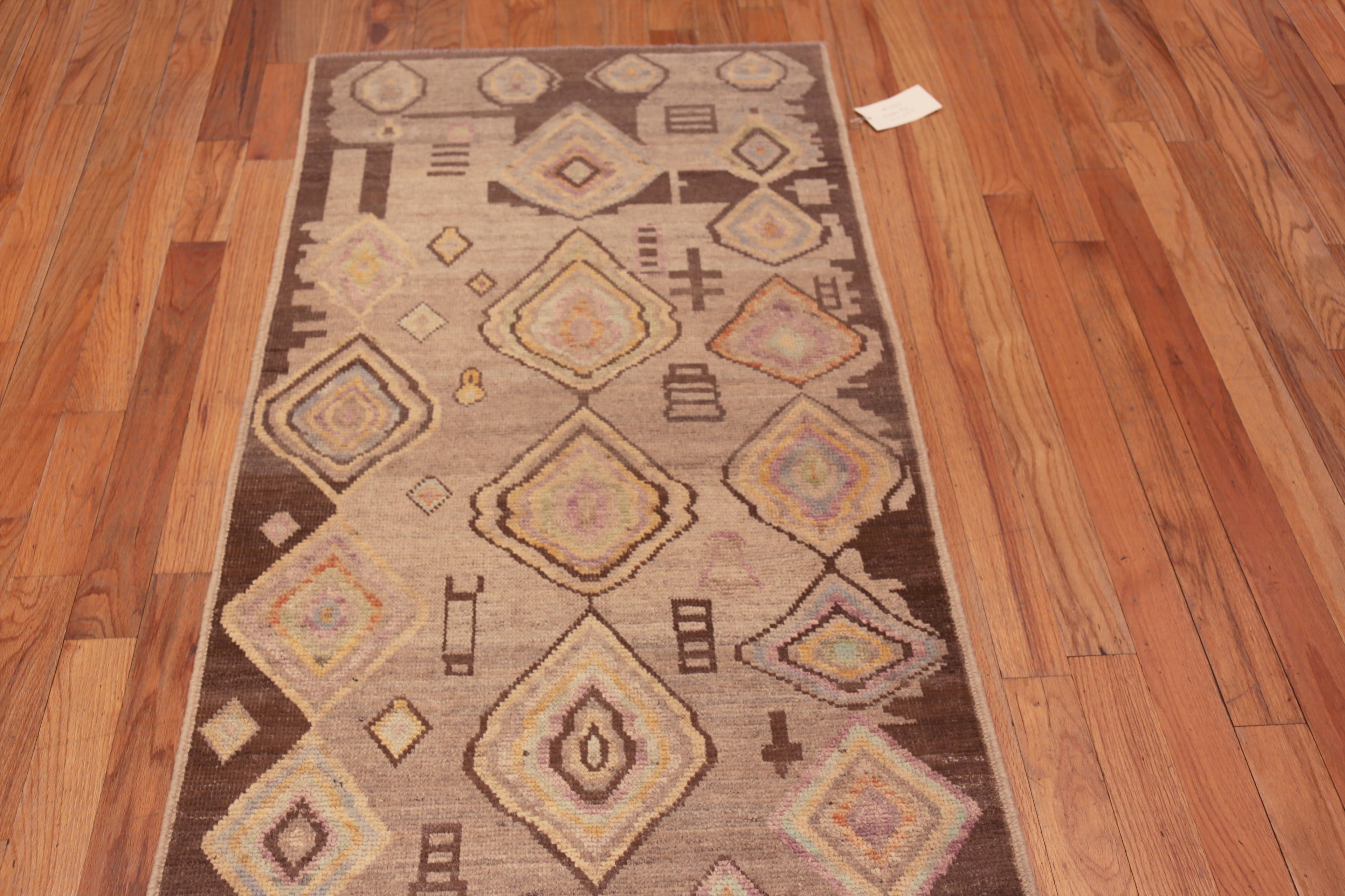 Central Asian Nazmiyal Collection Modern Earth Tone Tribal Primitive Runner Rug 3' x 9'8