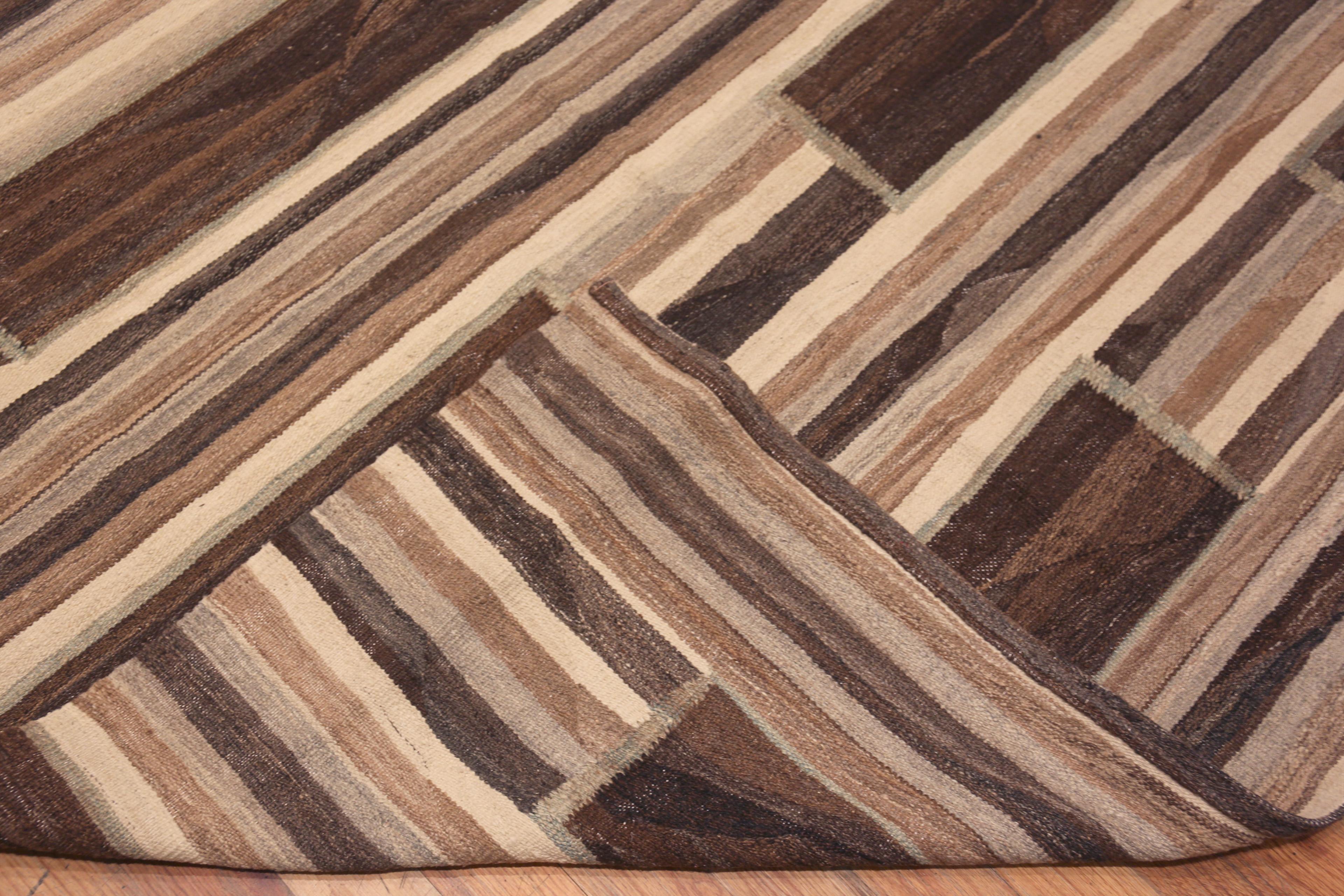 Wool  Nazmiyal Collection Modern Flat Woven Brown Geometric Kilim Rug 14'4