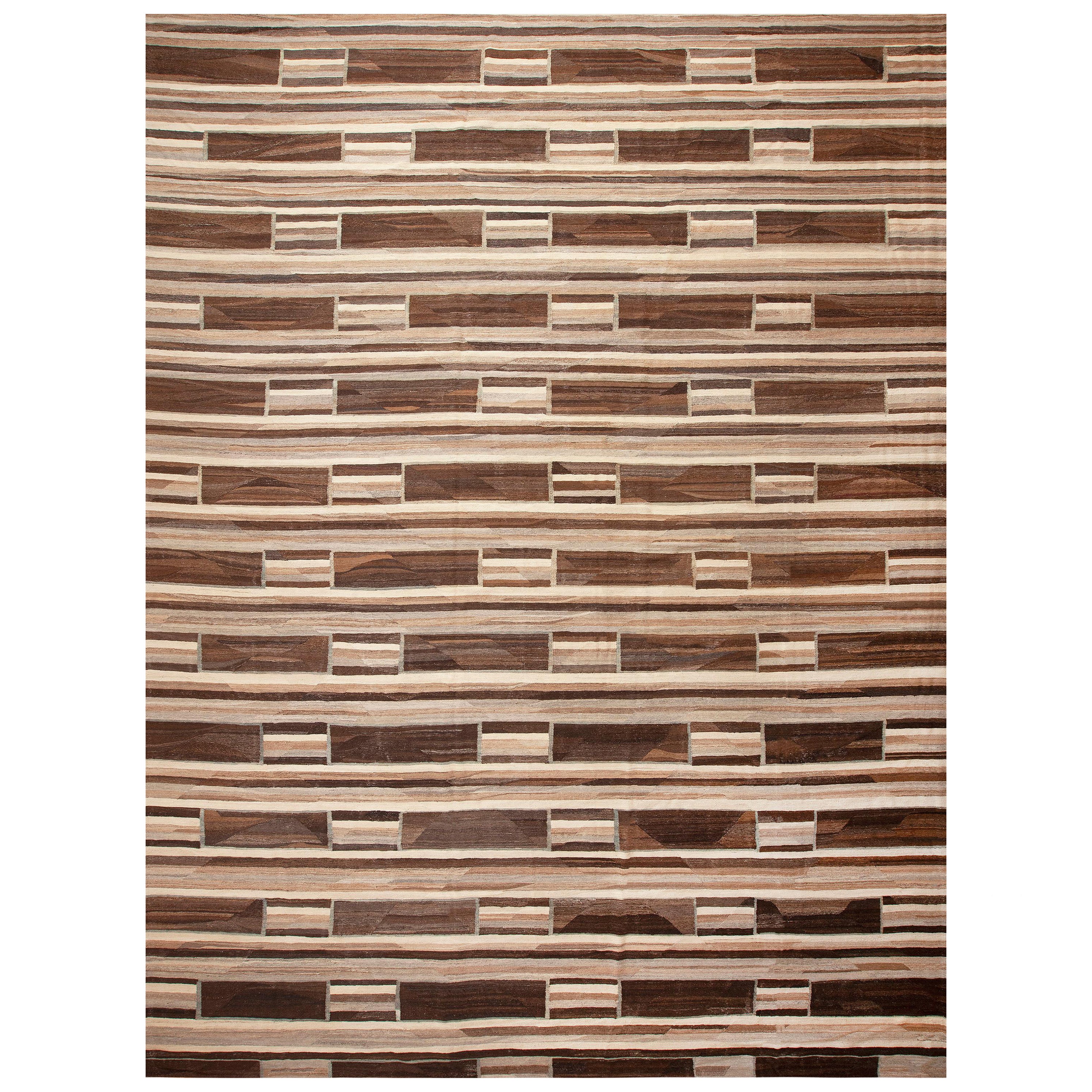 Nazmiyal Collection Modern Flat Woven Brown Geometric Kilim Rug 14'4" x 19'5"