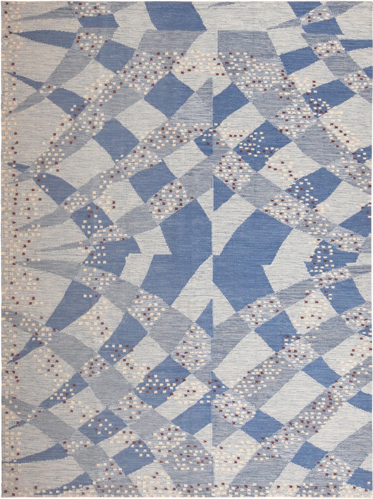 Nazmiyal Collection Modern Flat Woven Swedish Style Blue Rug. For Sale ...