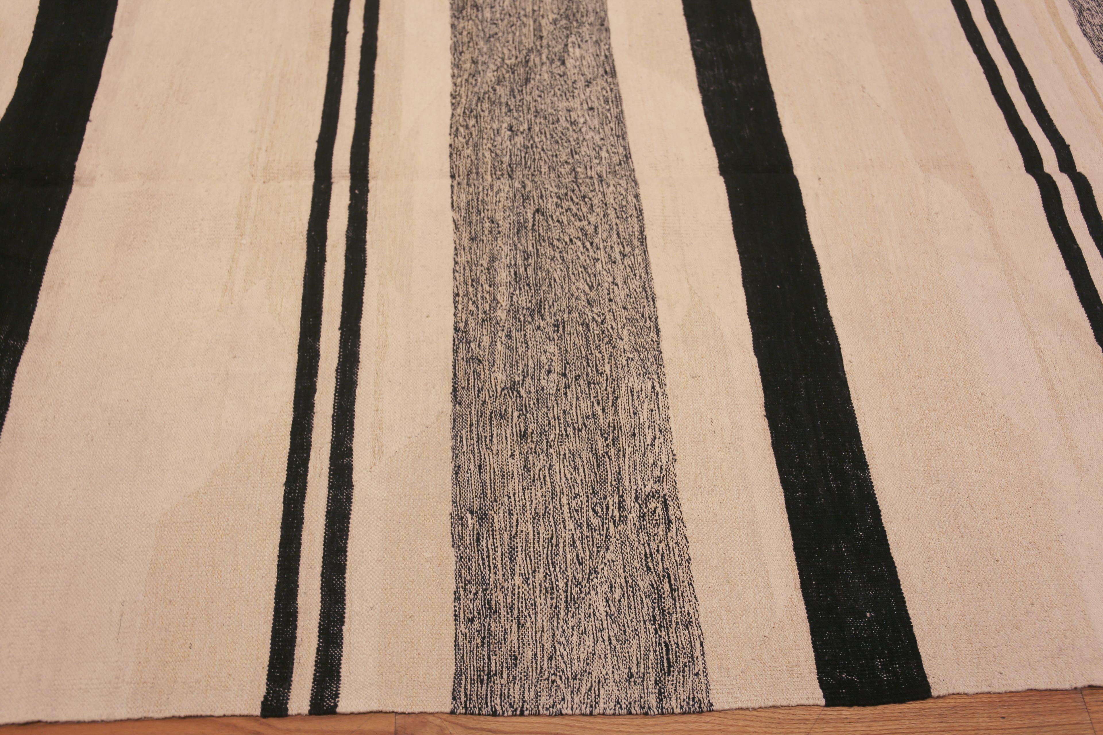 Hand-Knotted Nazmiyal Collection Modern Flatweave Black and White Kilim Rug 9'10