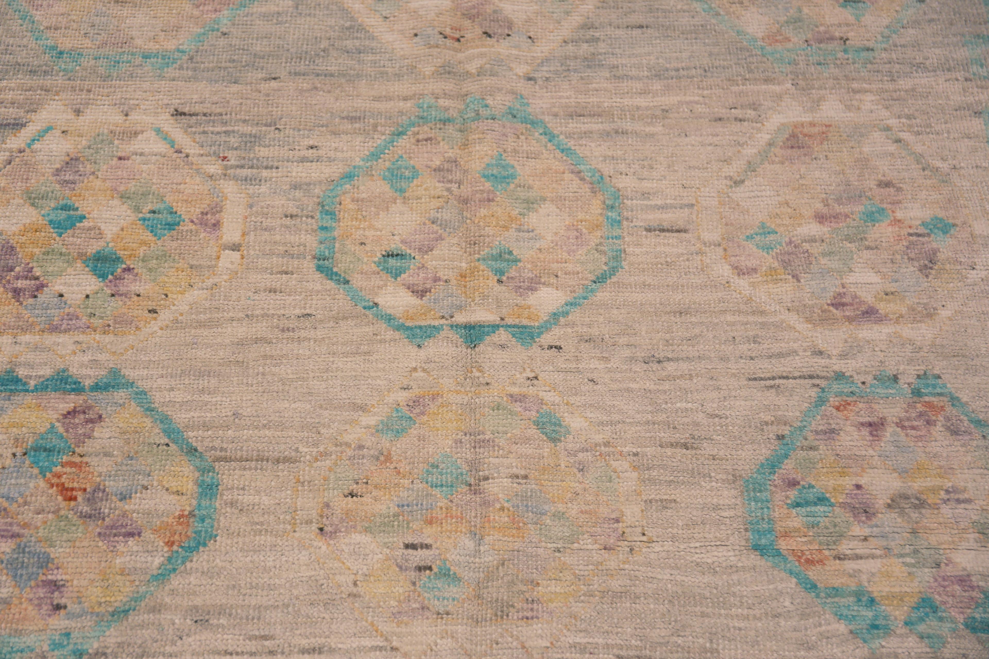 Central Asian Nazmiyal Collection Modern Geometric Design Handmade Wool Area Rug 4'5