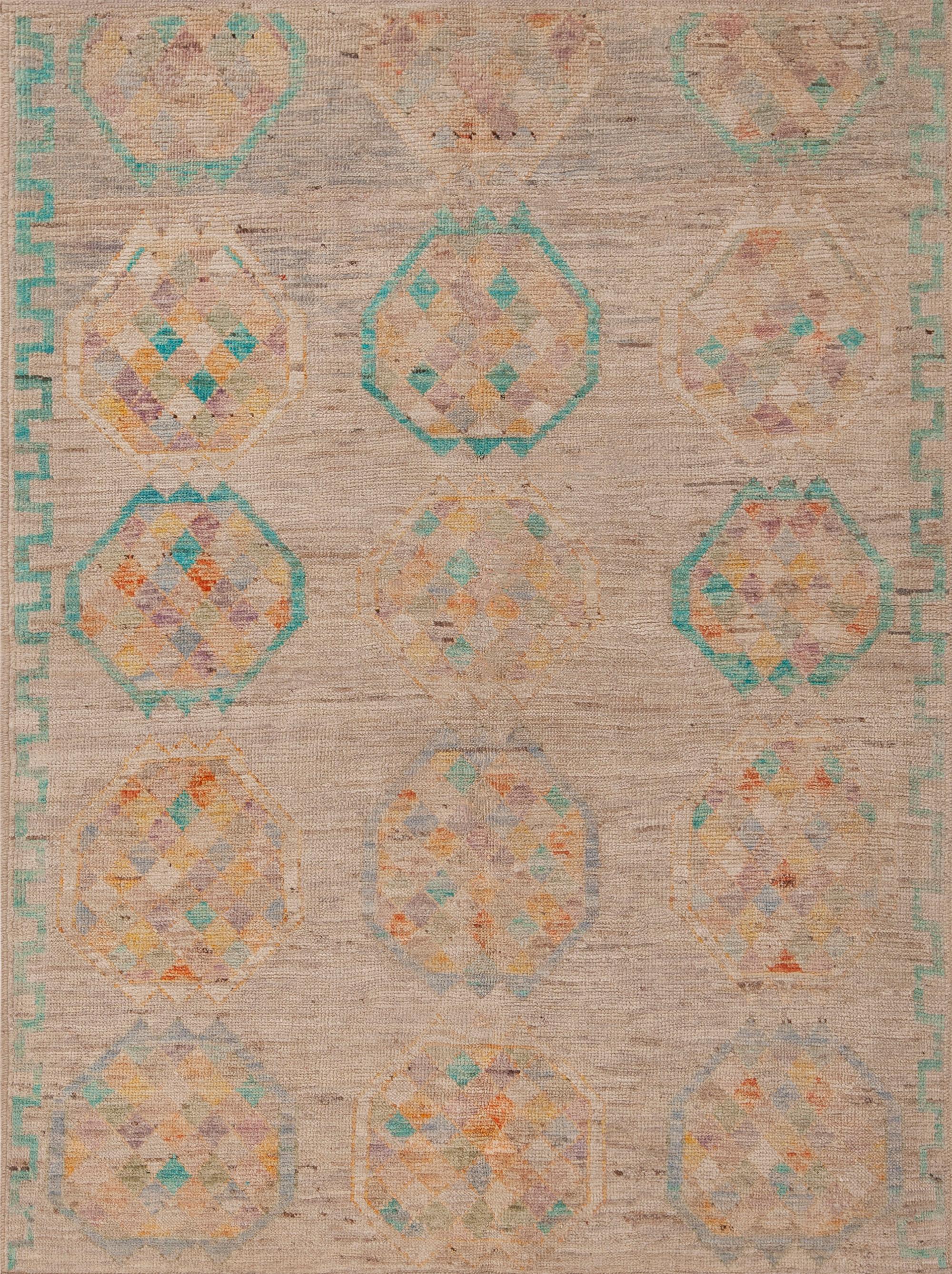 Moderner geometrischer Wollteppich der Nazmiyal Kollektion 4'5