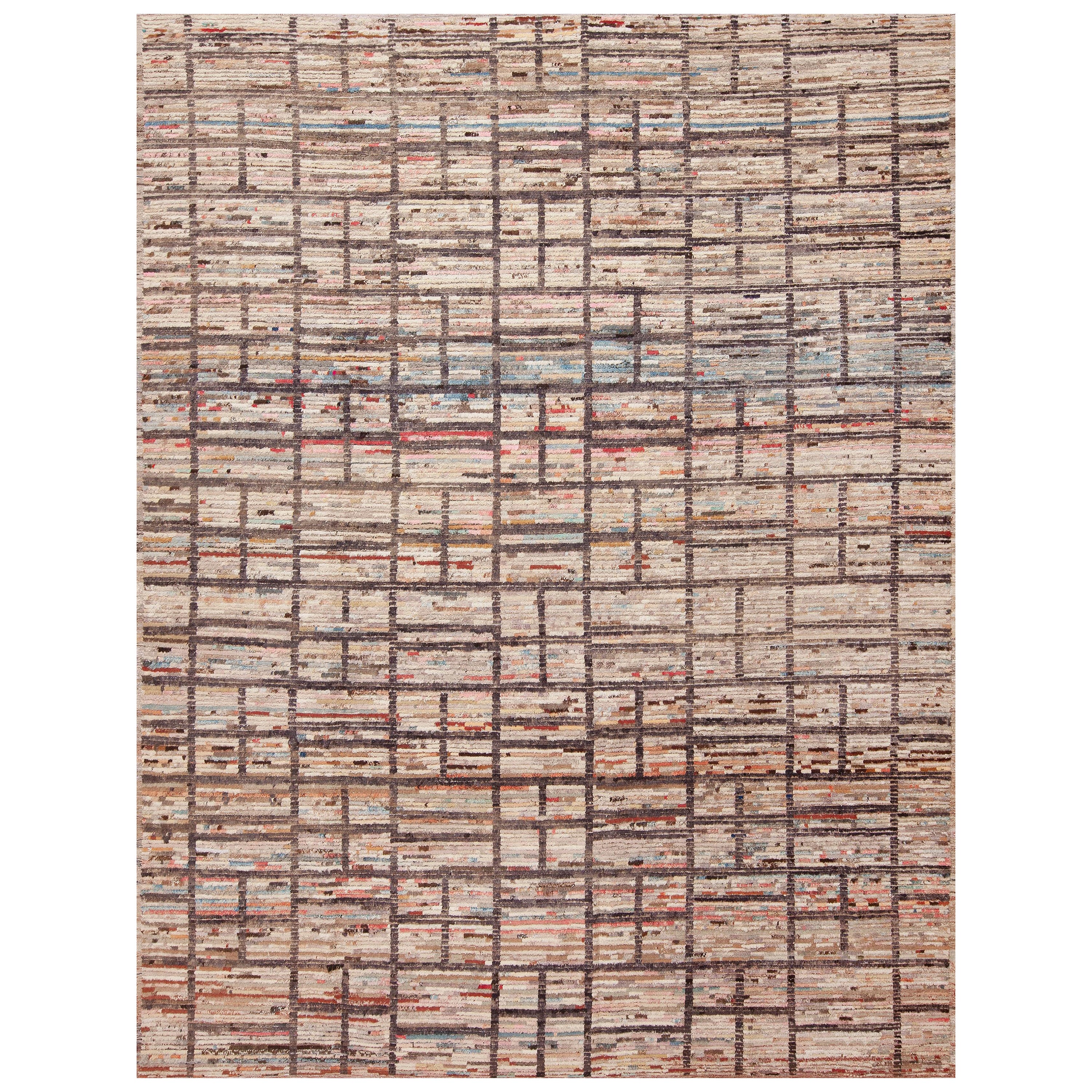 Collection Nazmiyal moderne à motif de grille géométrique Pile de laine faite à la main 9'3" x 12' en vente