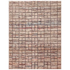 Nazmiyal Collection Diseño geométrico moderno de cuadrícula Pelo de lana hecho a mano 9'3" x 12'