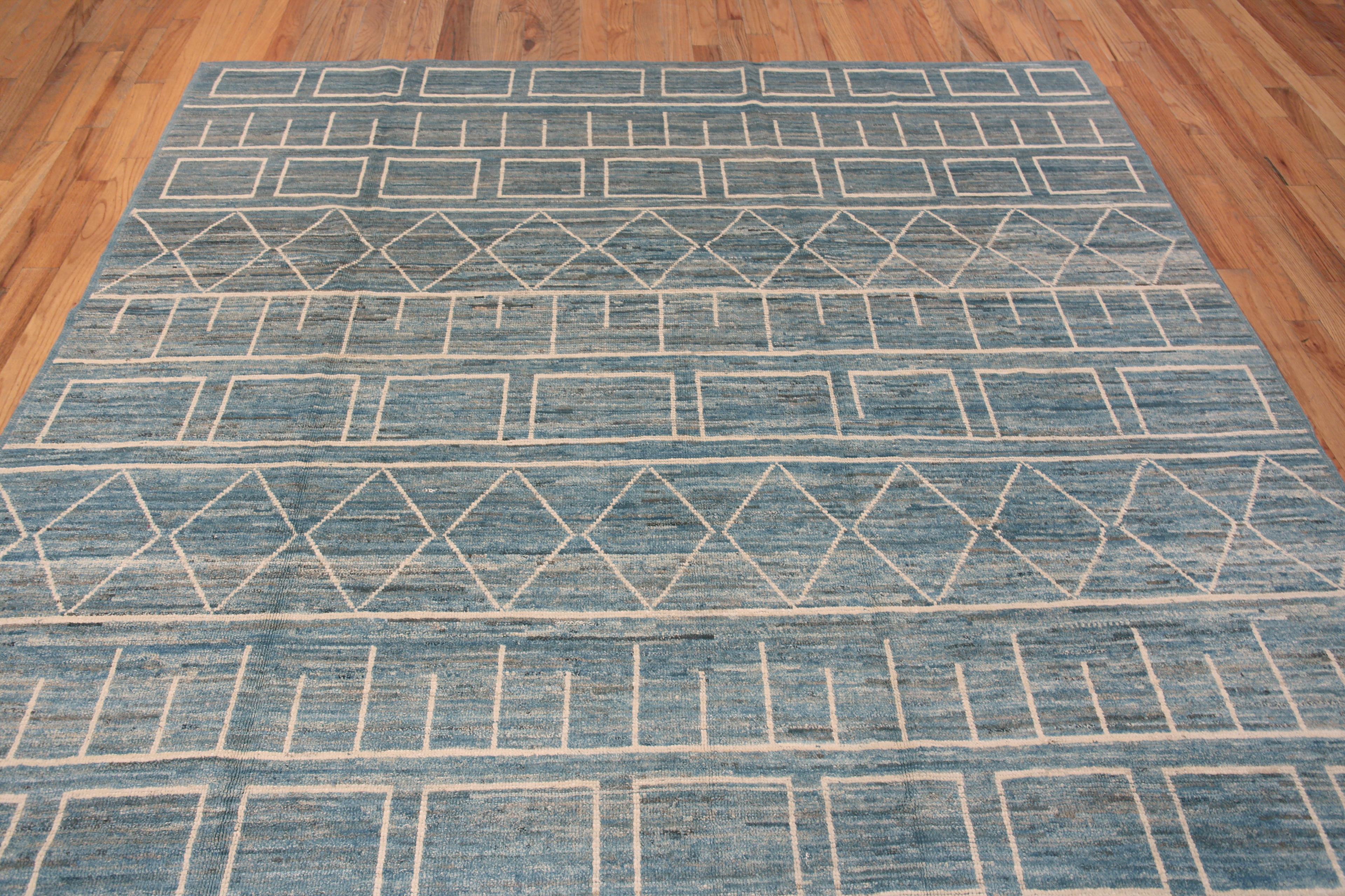 Charming Modern Geometric Light Sky blue Background Tribal Contemporary Area Rug, Country of origin: Central Asia, Circa date: Modern Rugs