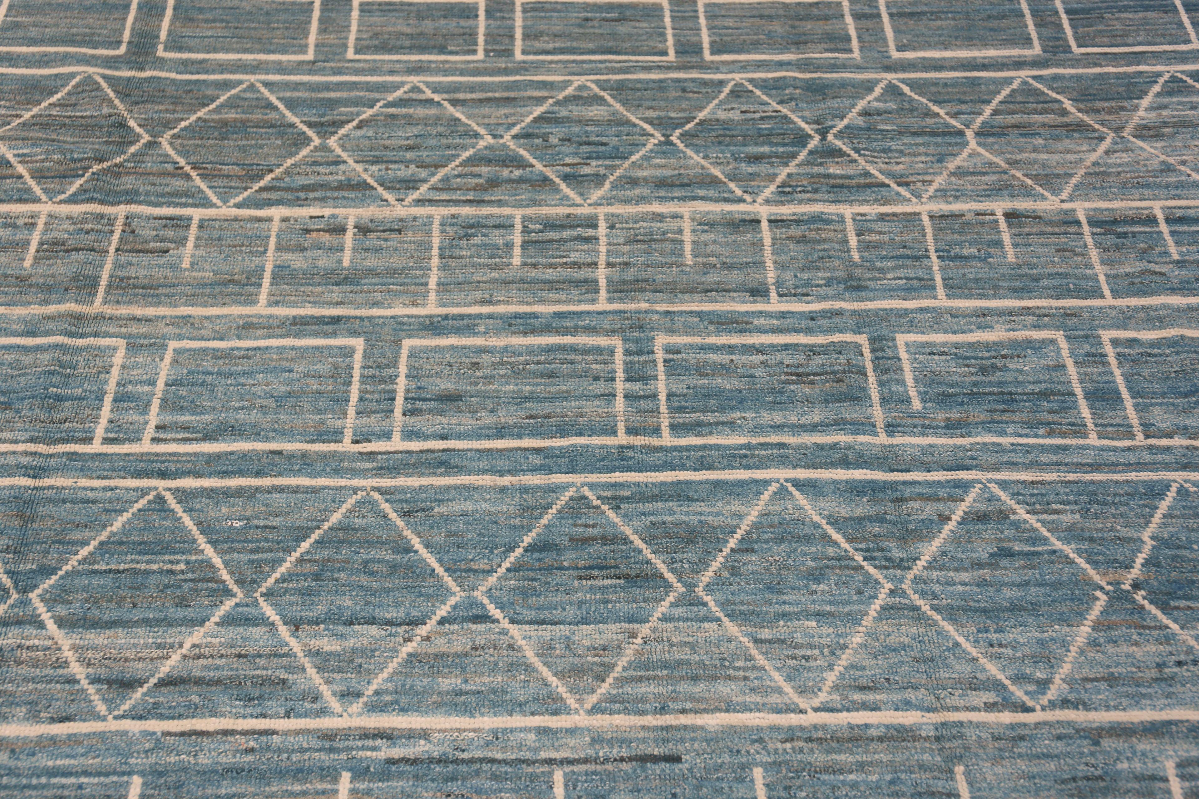 Central Asian Nazmiyal Collection Modern Geometric Light Blue Tribal Area Rug 8'7