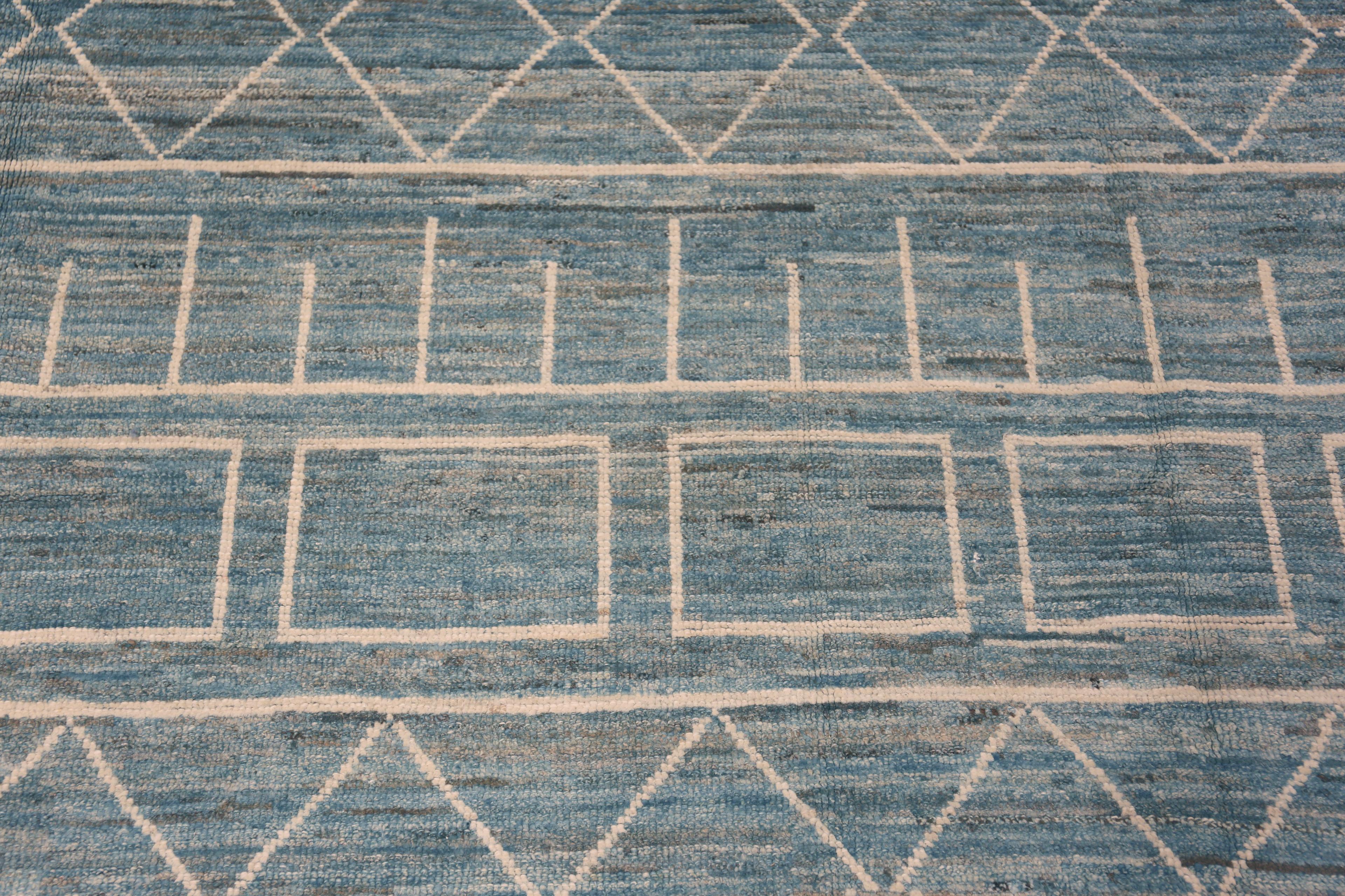 Hand-Knotted Nazmiyal Collection Modern Geometric Light Blue Tribal Area Rug 8'7