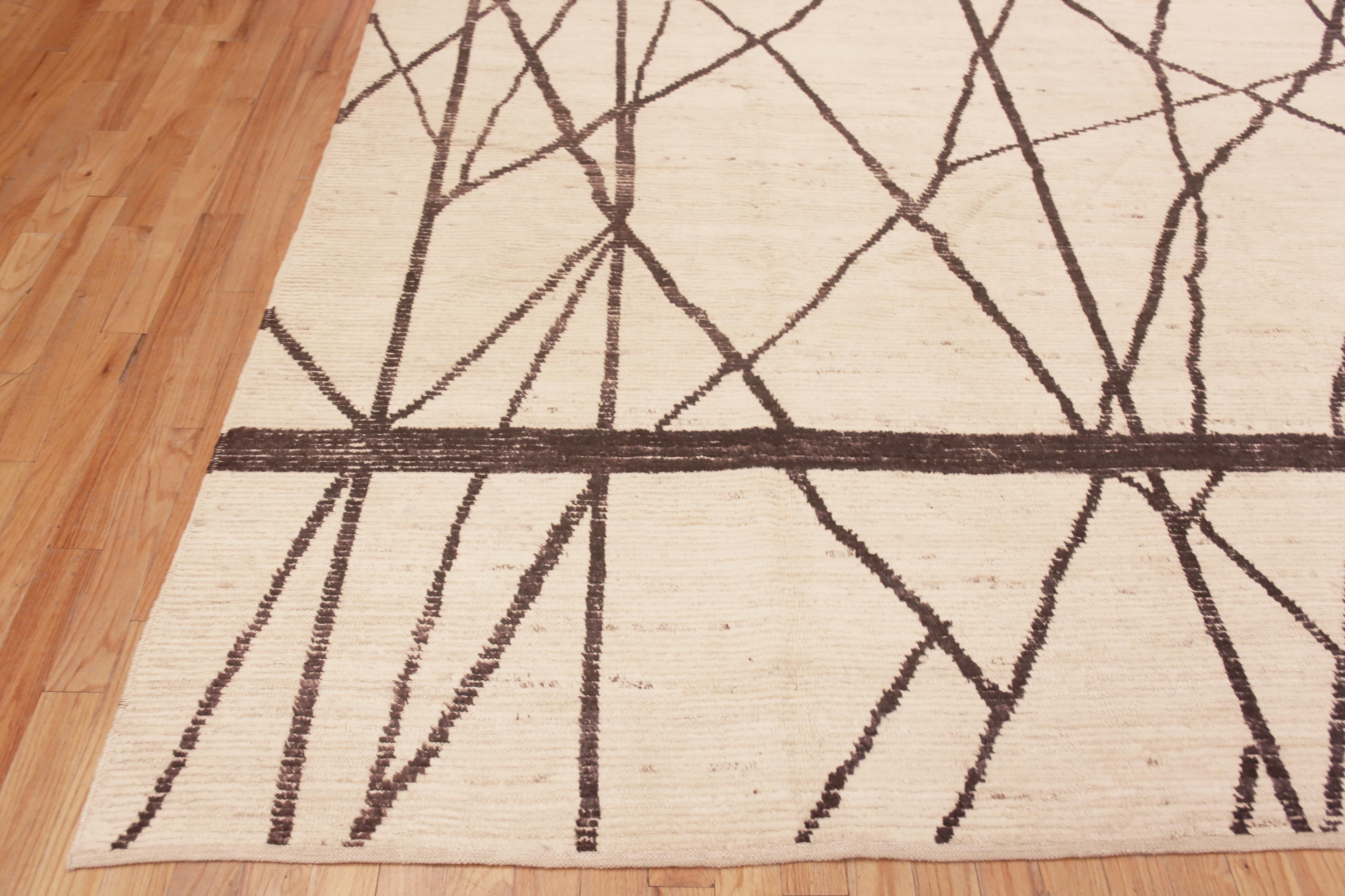 Hand-Knotted Nazmiyal Collection Modern Ivory Color Geometric Design Area Rug 9'5