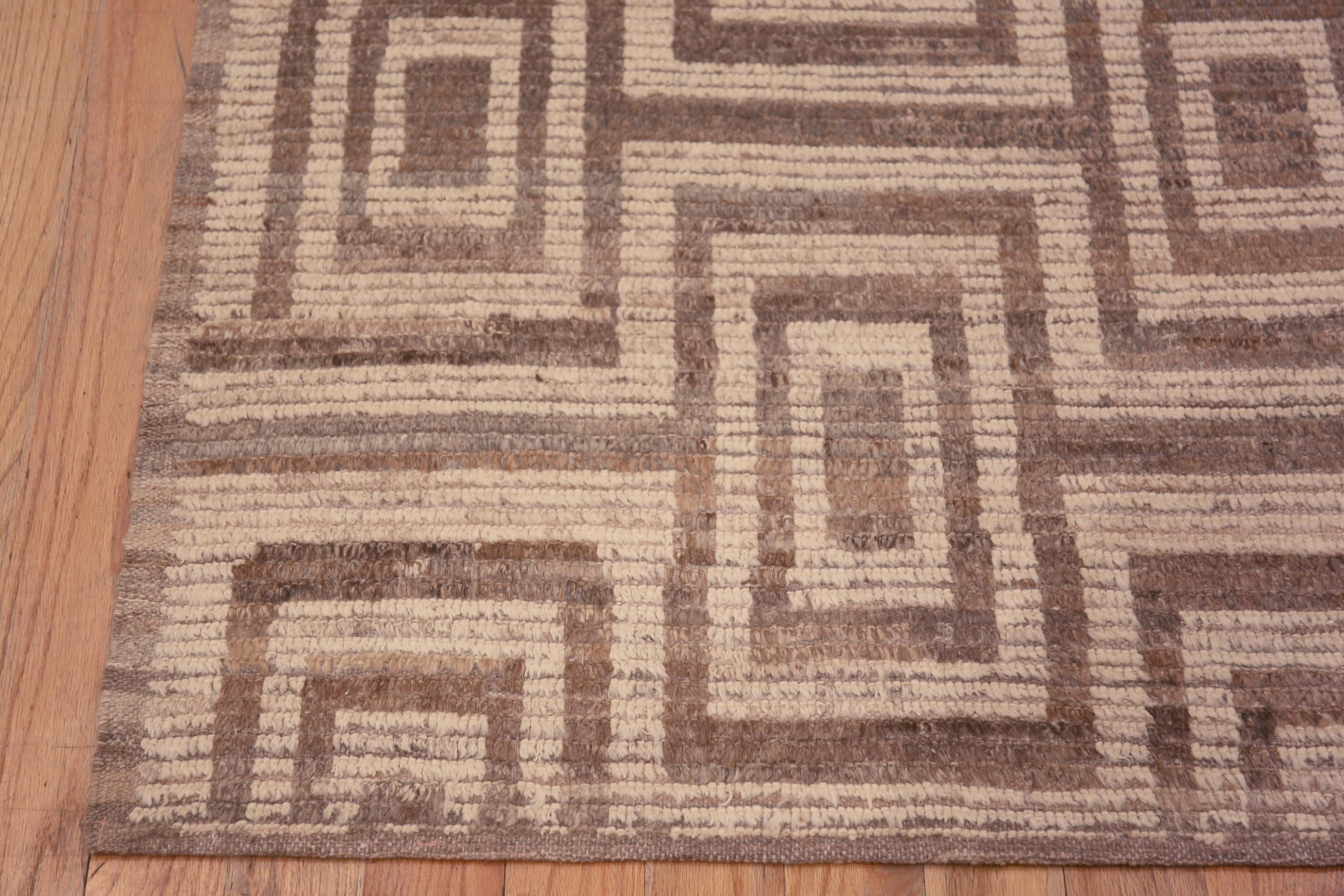 Hand-Knotted Nazmiyal Collection Modern Neutral Tribal Geometric Runner Rug 3'4