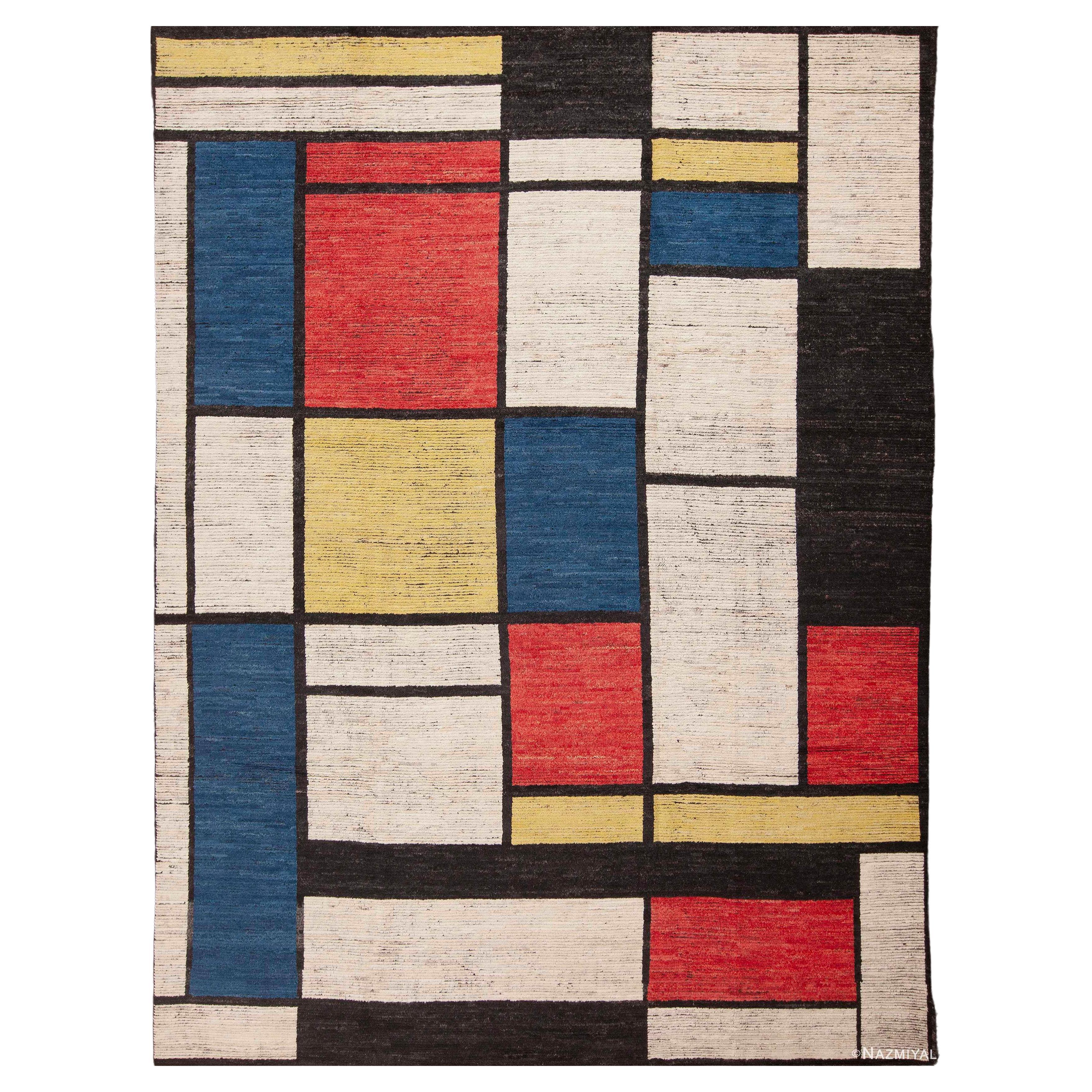 Nazmiyal Collection Modern Piet Mondrian Design Room Size Area Rug 9'5" x 12'5" For Sale