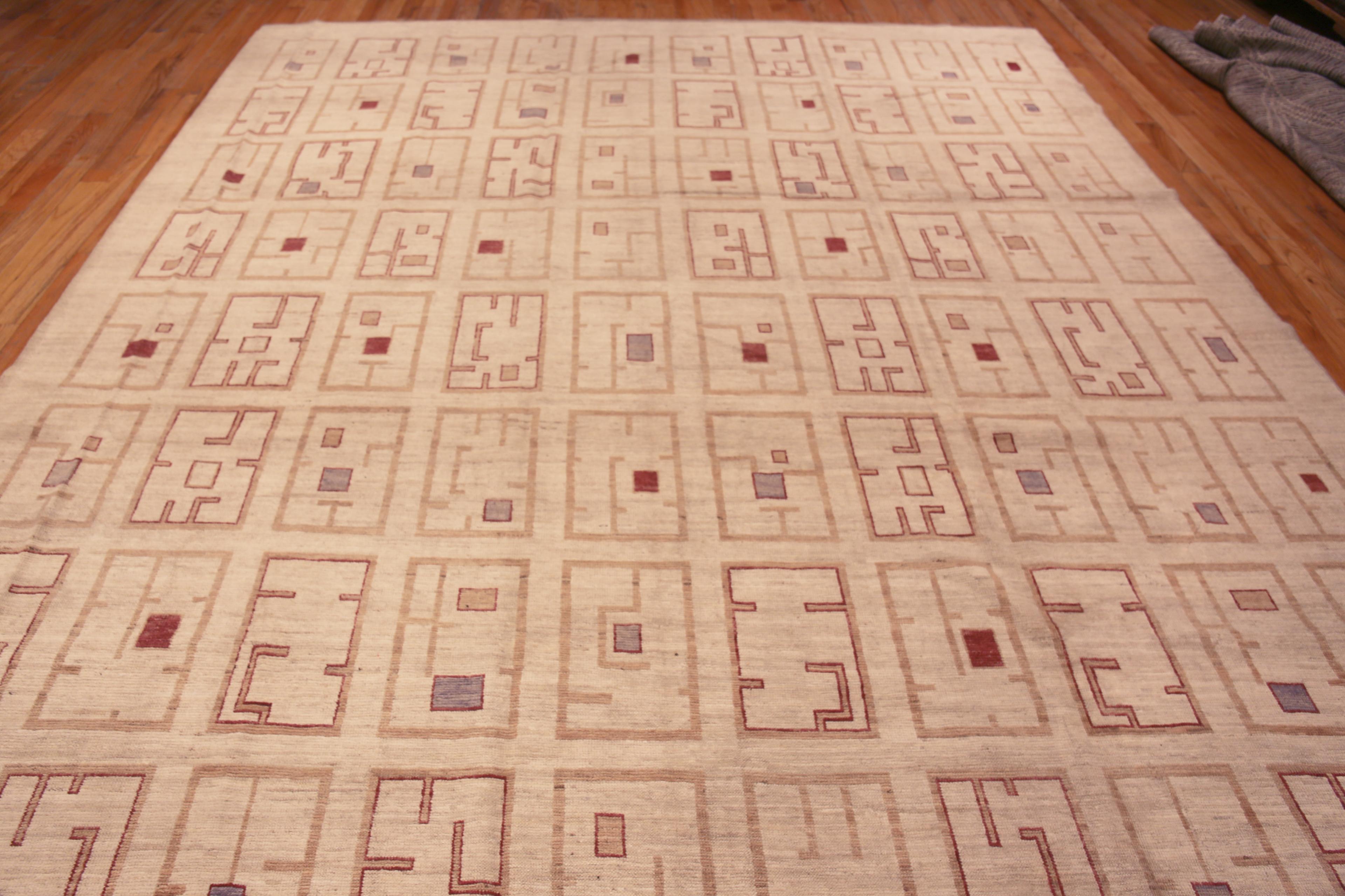 Noué à la main Collection Nazmiyal, grille tribale rustique moderne, tapis géométrique 10'6