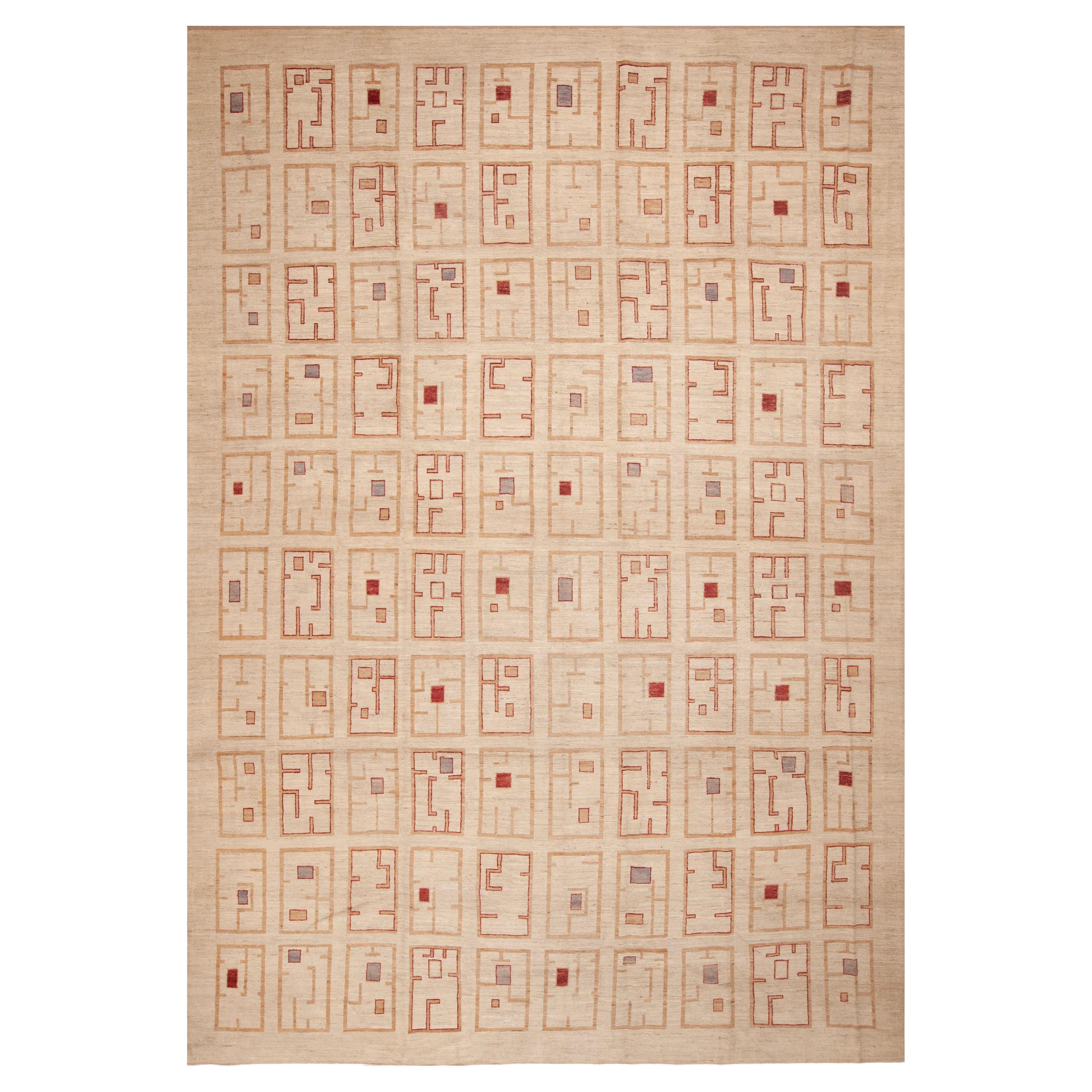 Moderner rustikaler geometrischer Teppich der Nazmiyal Kollektion mit Stammesgrau- Grid 10'6" x 15'2" im Angebot