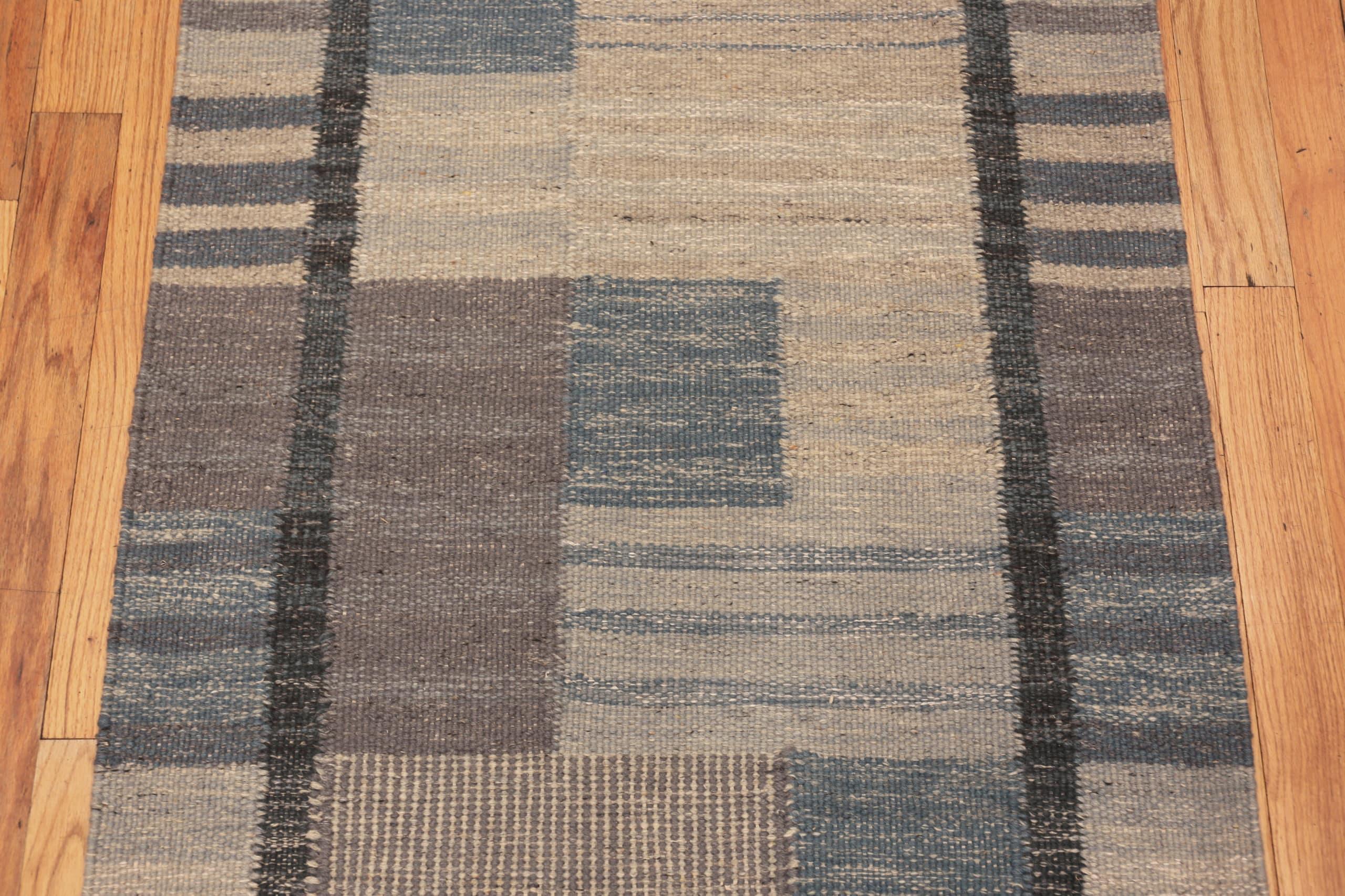 Scandinavian Modern Nazmiyal Collection Modern Swedish Inspired Kilim Runner. 3 ft 1 in x 12 ft 