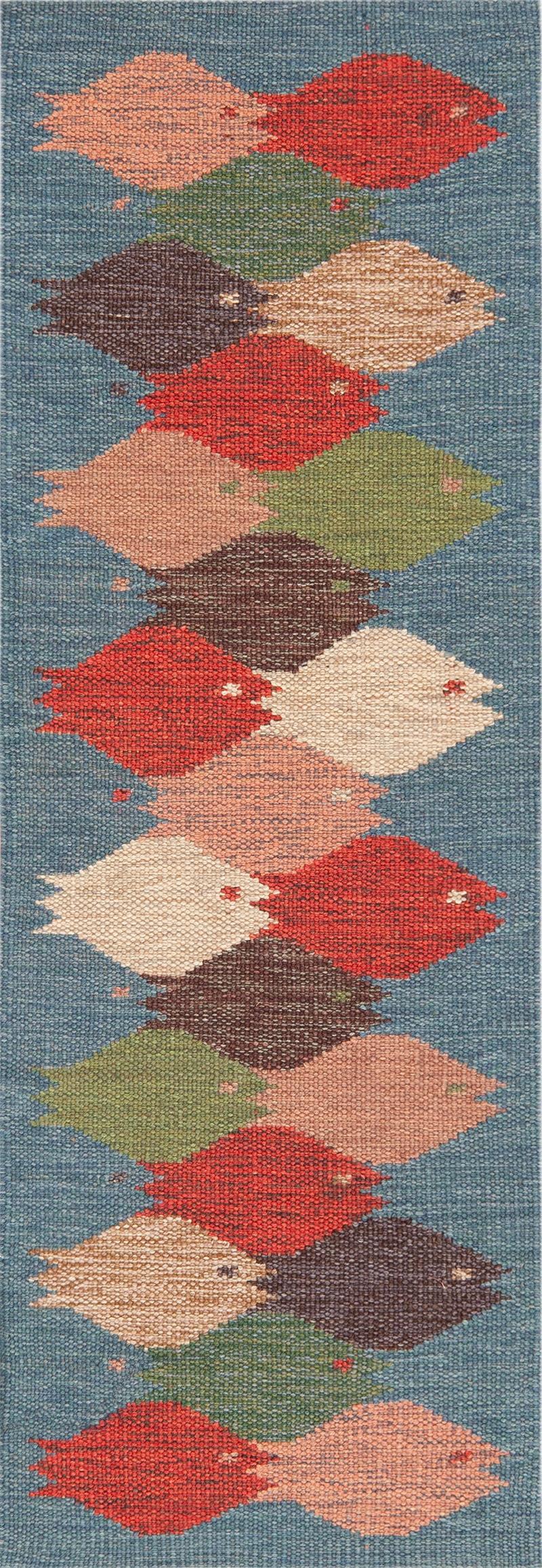 Annodato a mano Nazmiyal Collection Tappeto Kilim moderno in stile svedese 2 ft 1 in x 6 ft 1 in in vendita