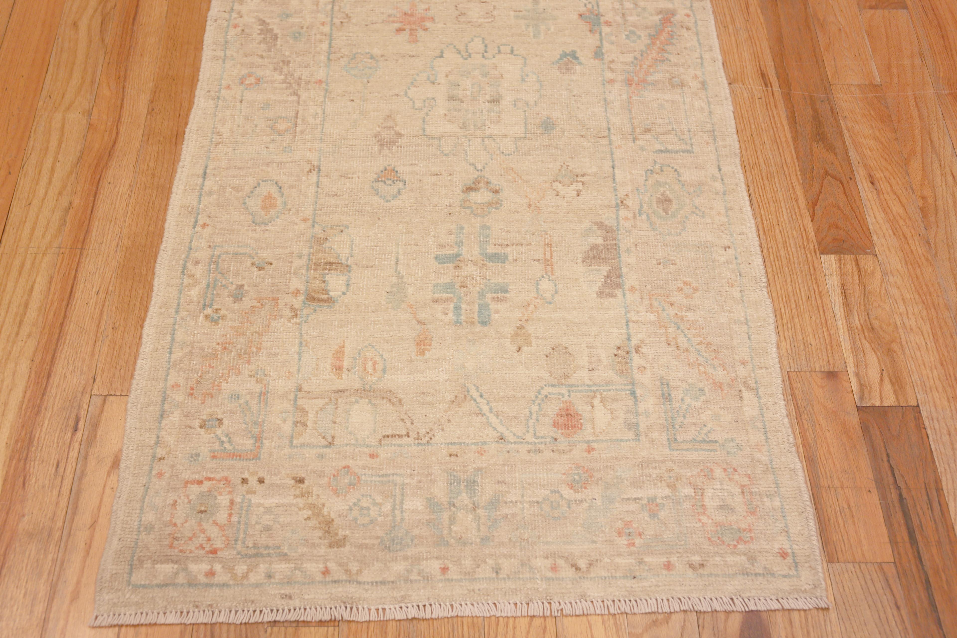 Decorative Soft Neutral Modern Decorative Tribal Turkish Oushak Design Runner Rug, Country of origin: Central Asia, Circa date: Modern Rugs 