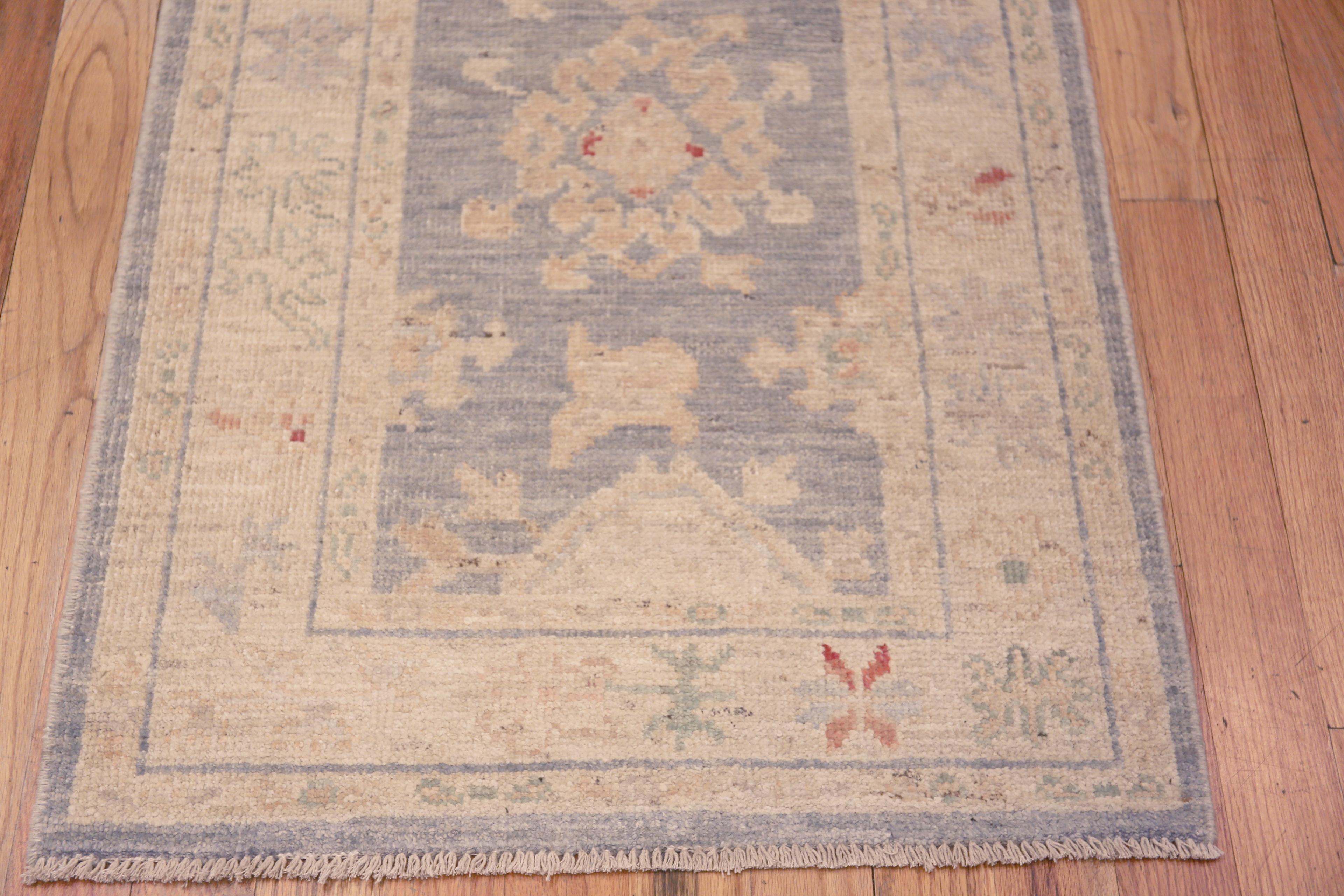 A Wonderfully Decorative Contemporary Soft Pastel Color Modern Tribal Turkish Oushak Design Runner Rug, Country of Origin: Central Asia, Circa Date: Modern Rug