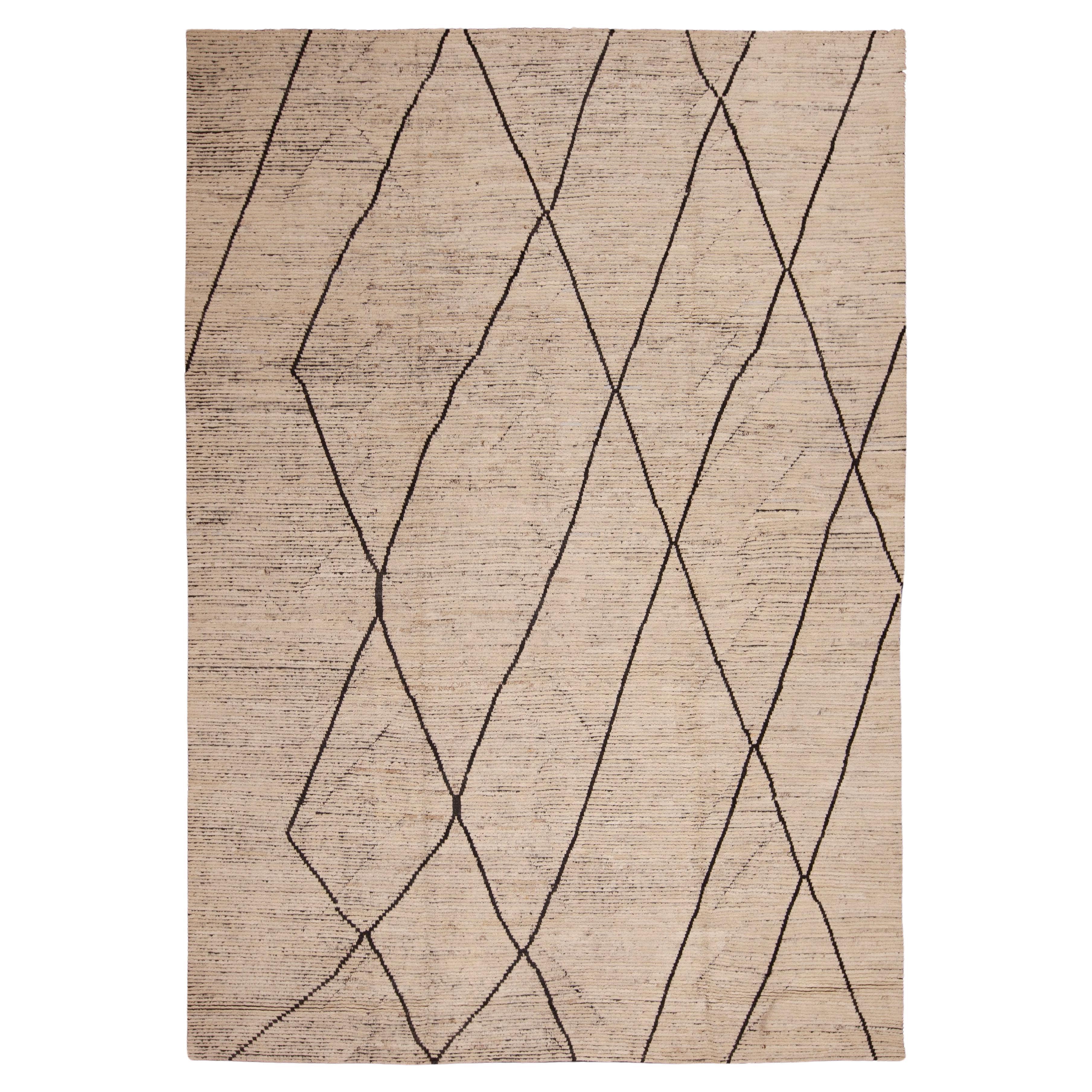 Nazmiyal Collection Moroccan Beni Ourain Design Modern Room Size Rug 9' x 12'4" For Sale