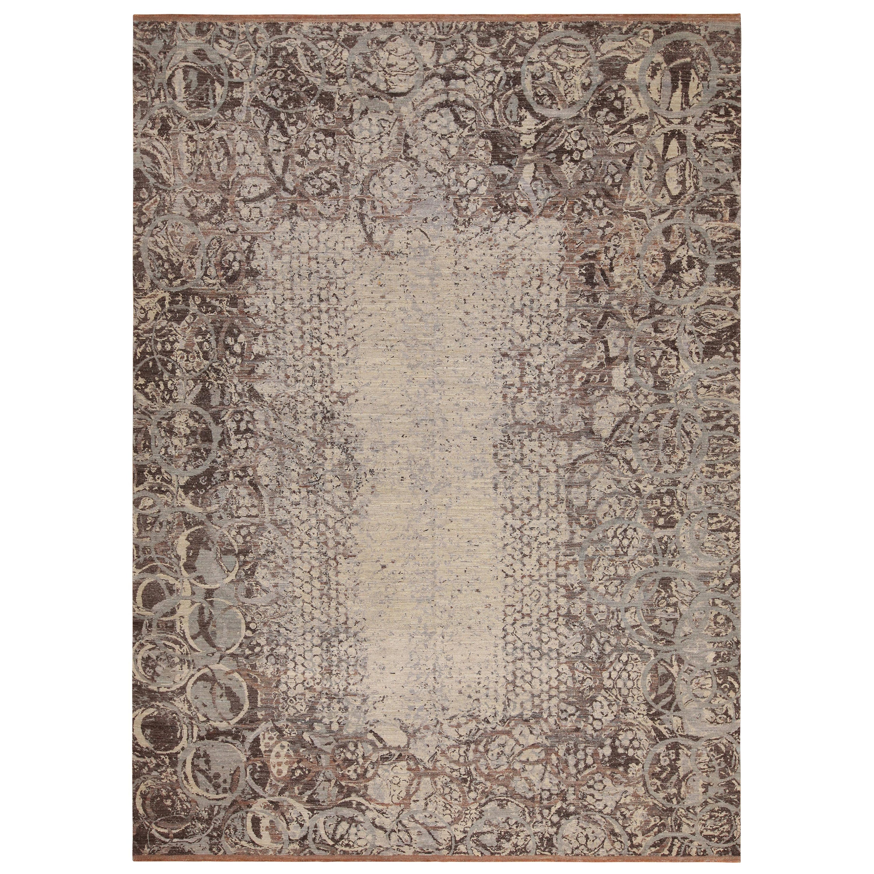 Tapis transitionnel moderne inspiré de la nature de la collection Nazmiyal, 9 pieds x 12 pieds 4 pouces en vente
