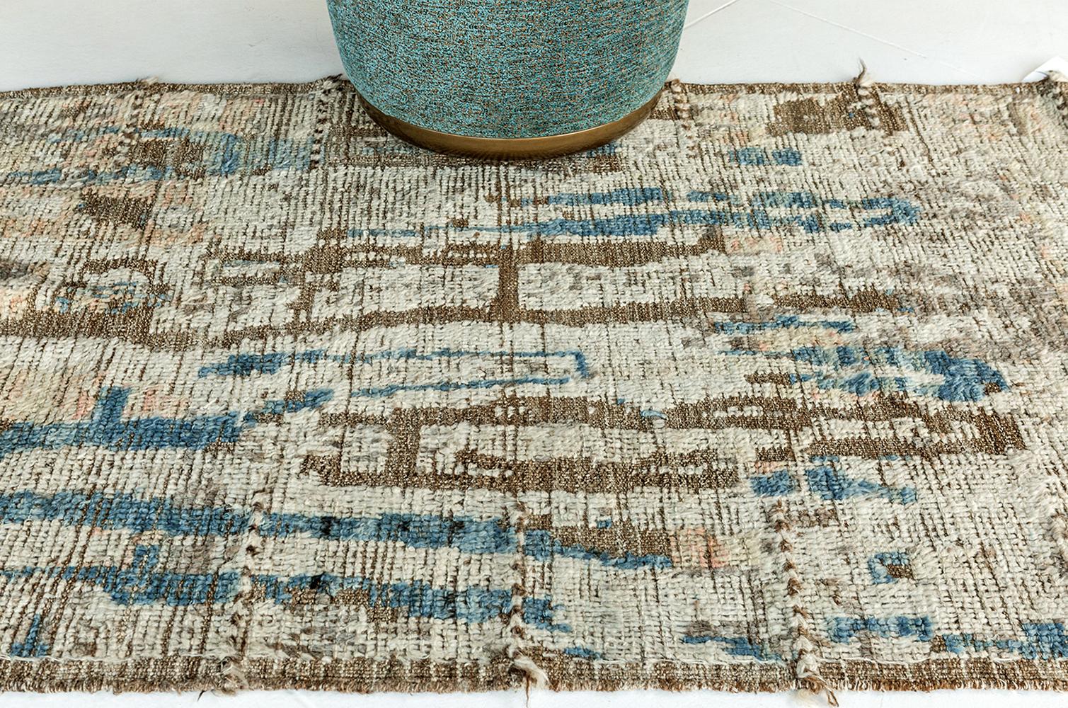 Gorgeous Nature Inspired Colors Modern Distressed Rug, Country of Origin: Afghanistan, Circa Date: Modern. 3 ft 11 in x 5 ft 10 in (1.19 m x 1.78 m)