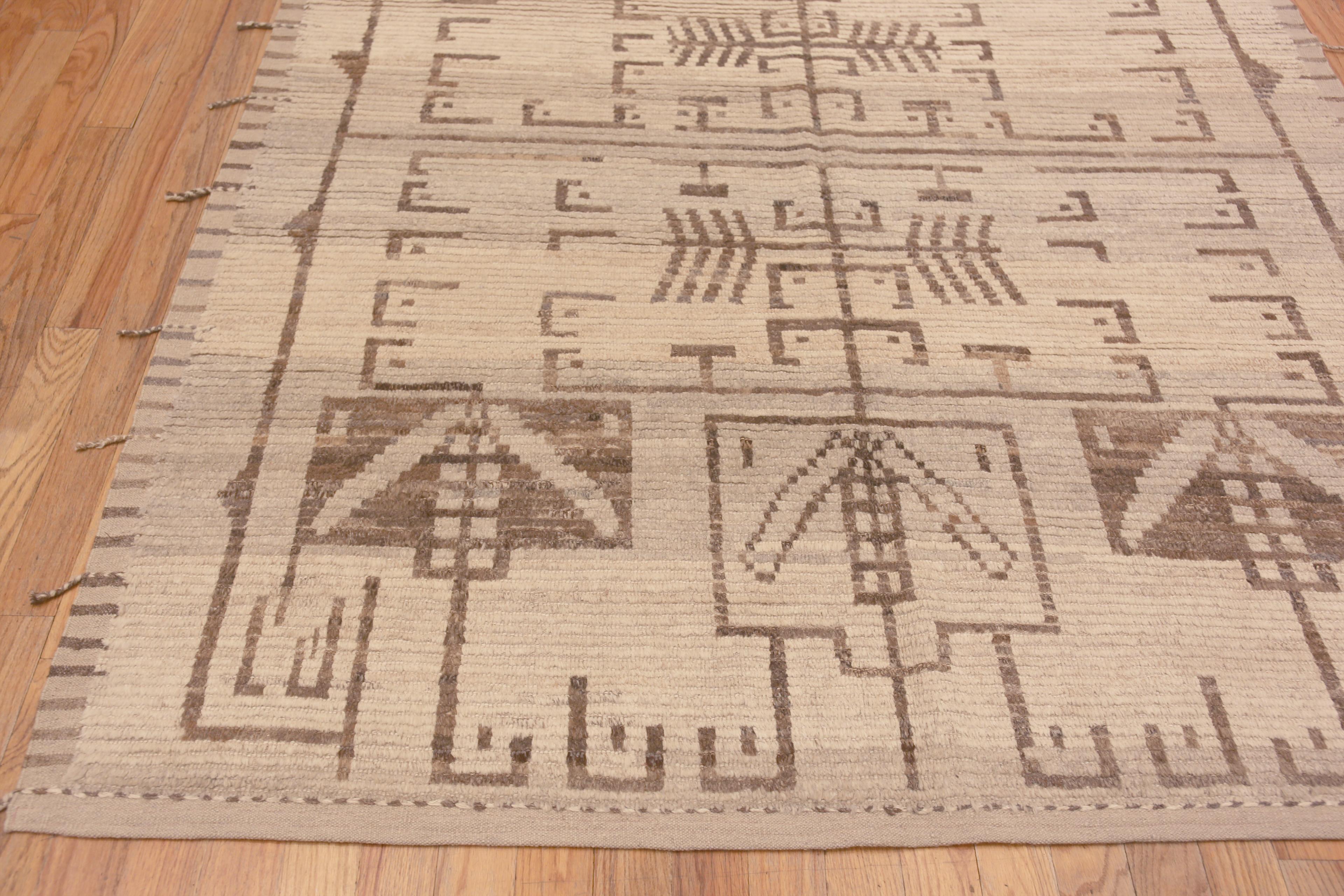 Hand-Knotted Nazmiyal Collection Neutral Cream Tribal Geometric Modern Area Rug 6'8