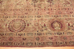 Nazmiyal Collection Neutral Floral Antique Kerman Rug 12 ft 5 in x 15 ft 4 in