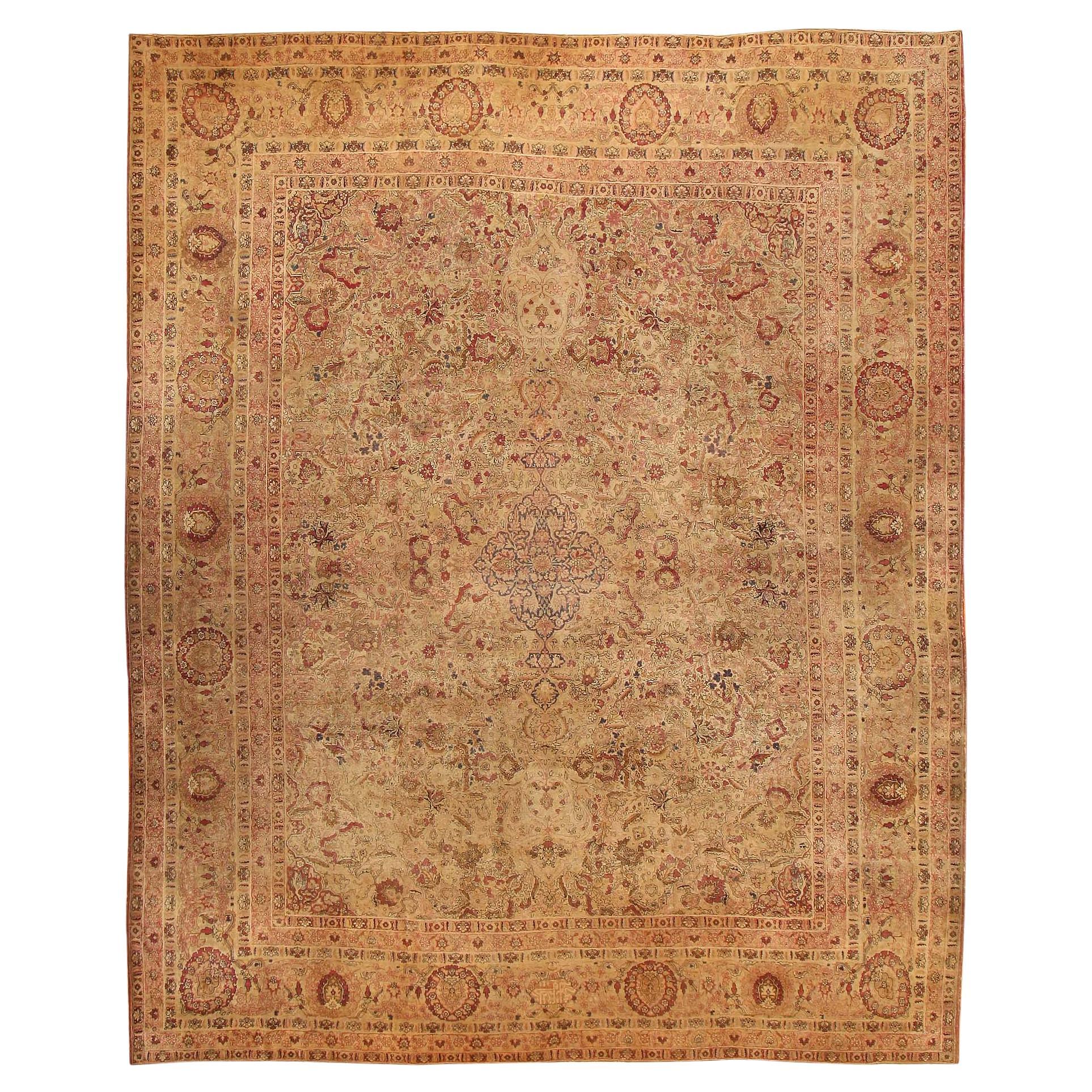 Nazmiyal Collection Neutral Floral Antique Kerman Teppich 12 ft 5 in x 15 ft 4 in