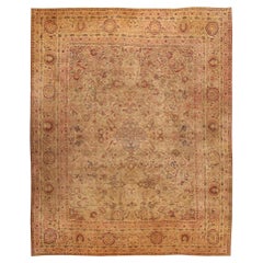 Collectional Neutral Floral Antique Kerman Rug 12 ft 5 in x 15 ft 4 in