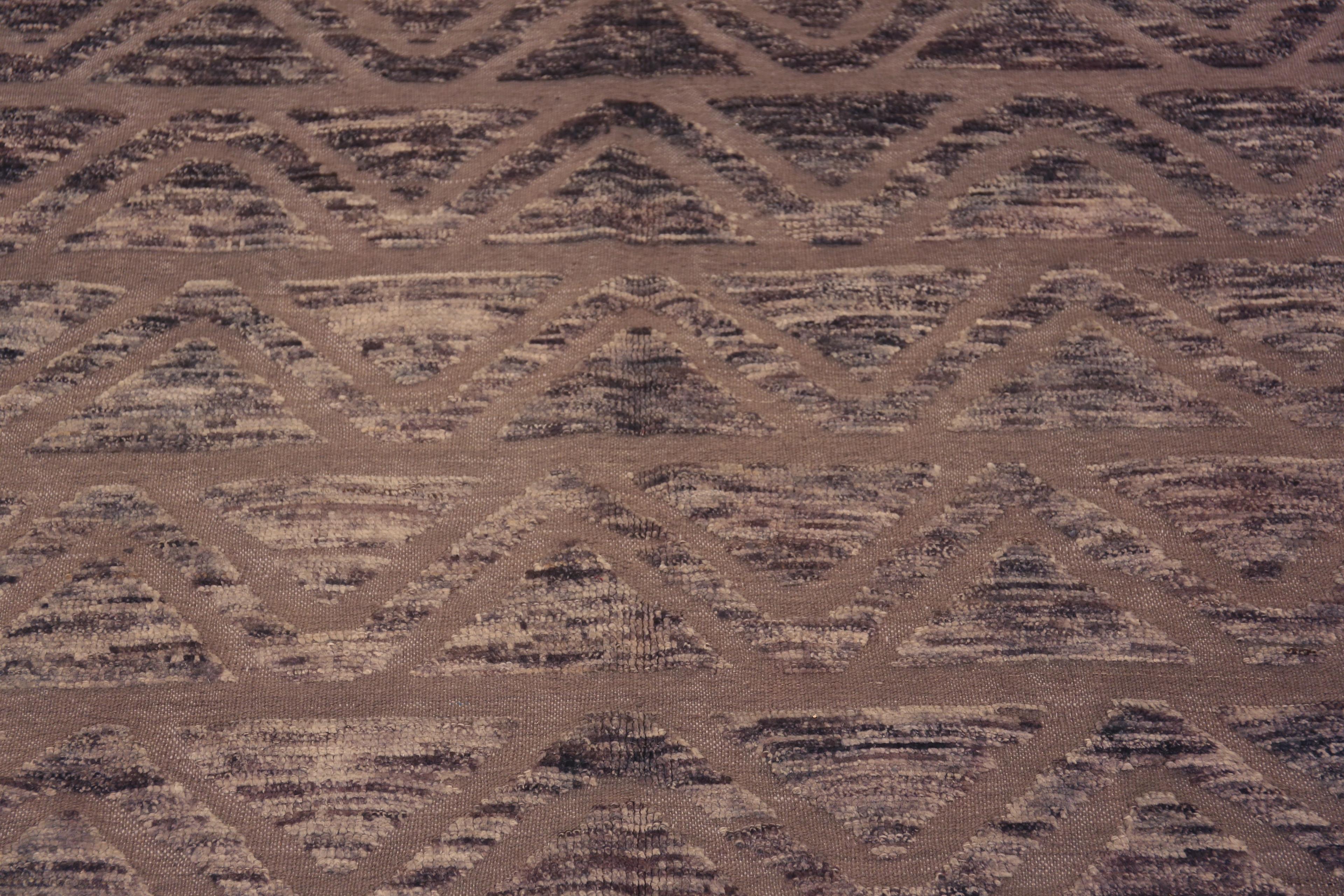 Annodato a mano Collection'S Tappeto Geometrico Chevron Deign Neutro Moderno 6'7