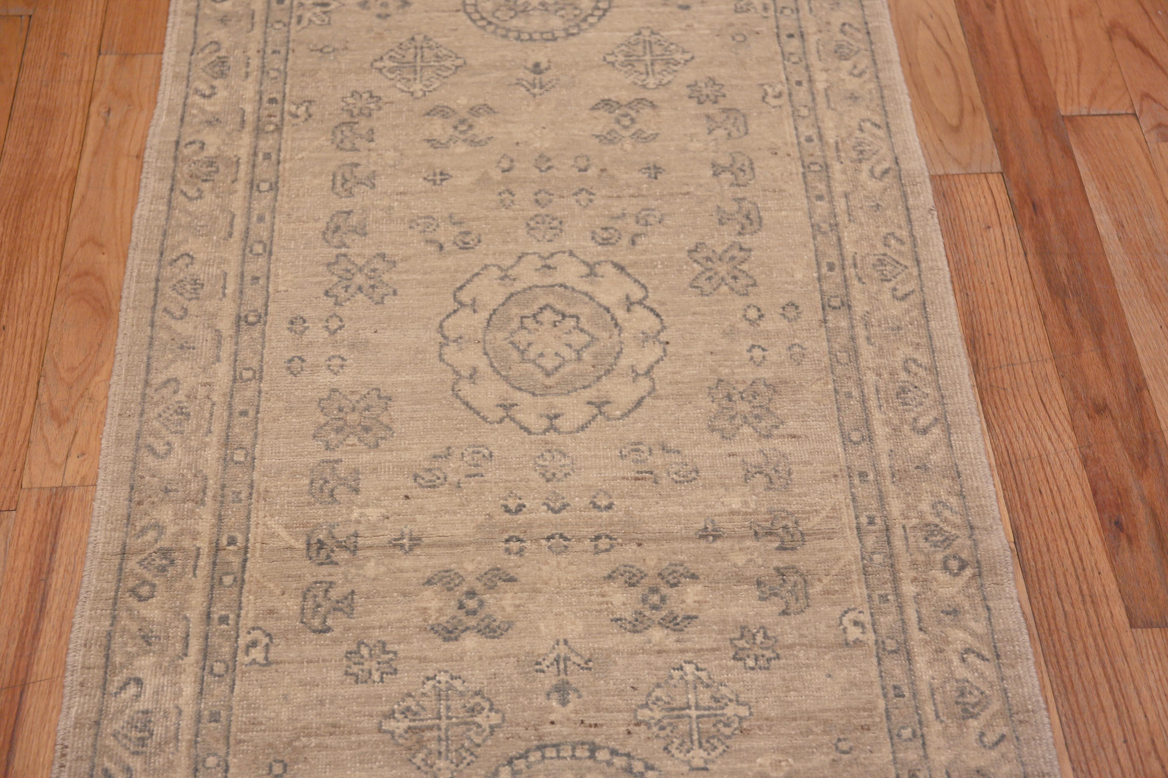 Hand-Knotted Nazmiyal Collection Neutral Grey Khotan Design Modern Runner Rug 2'10