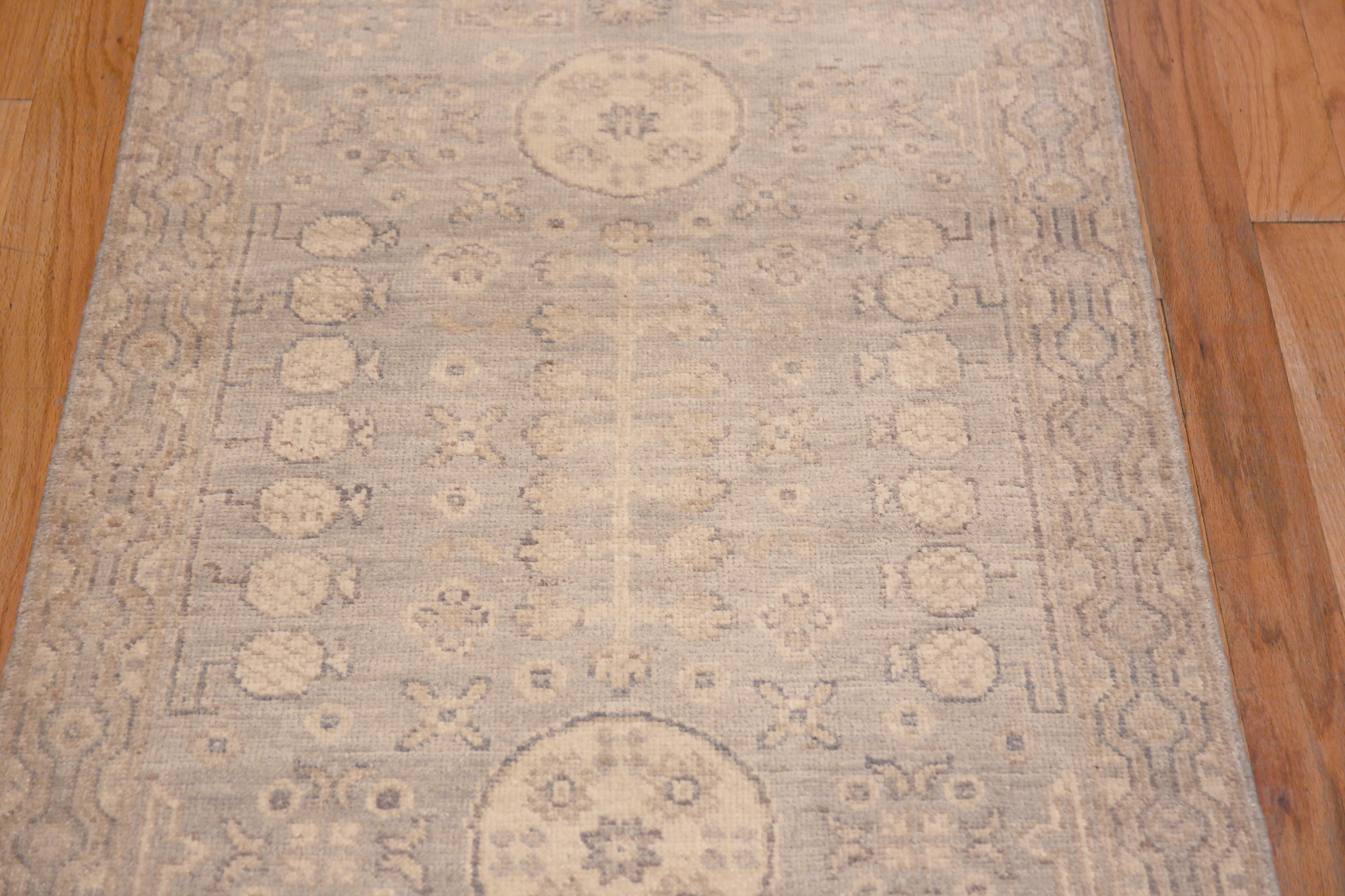 Contemporary Nazmiyal Collection Neutral Khotan Pomegranate Modern Runner Rug 2'9