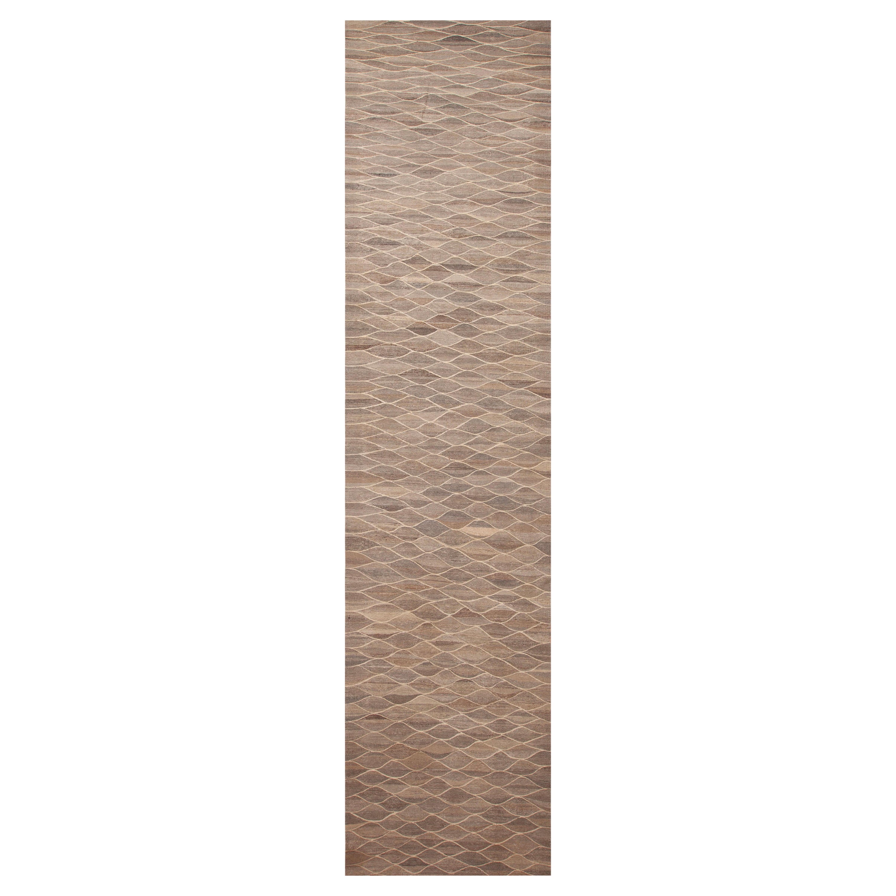 Nazmiyal Kollektion Neutral Moderner Flachgeweber Flur-Kelim-Teppich 4'5" x 20'