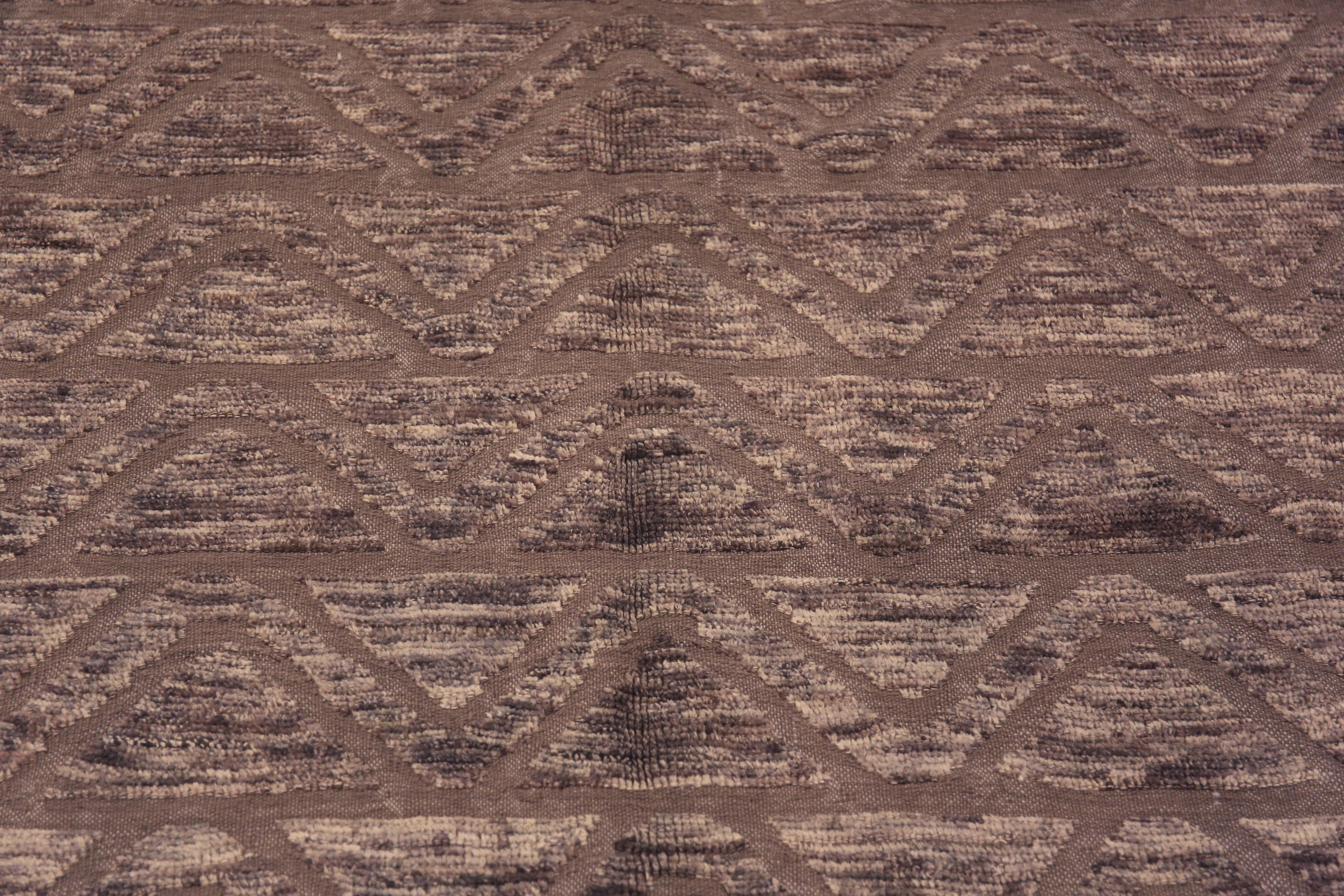 Hand-Knotted Nazmiyal Collection Neutral Tribal Geometric Chevron Modern Area Rug 6'4