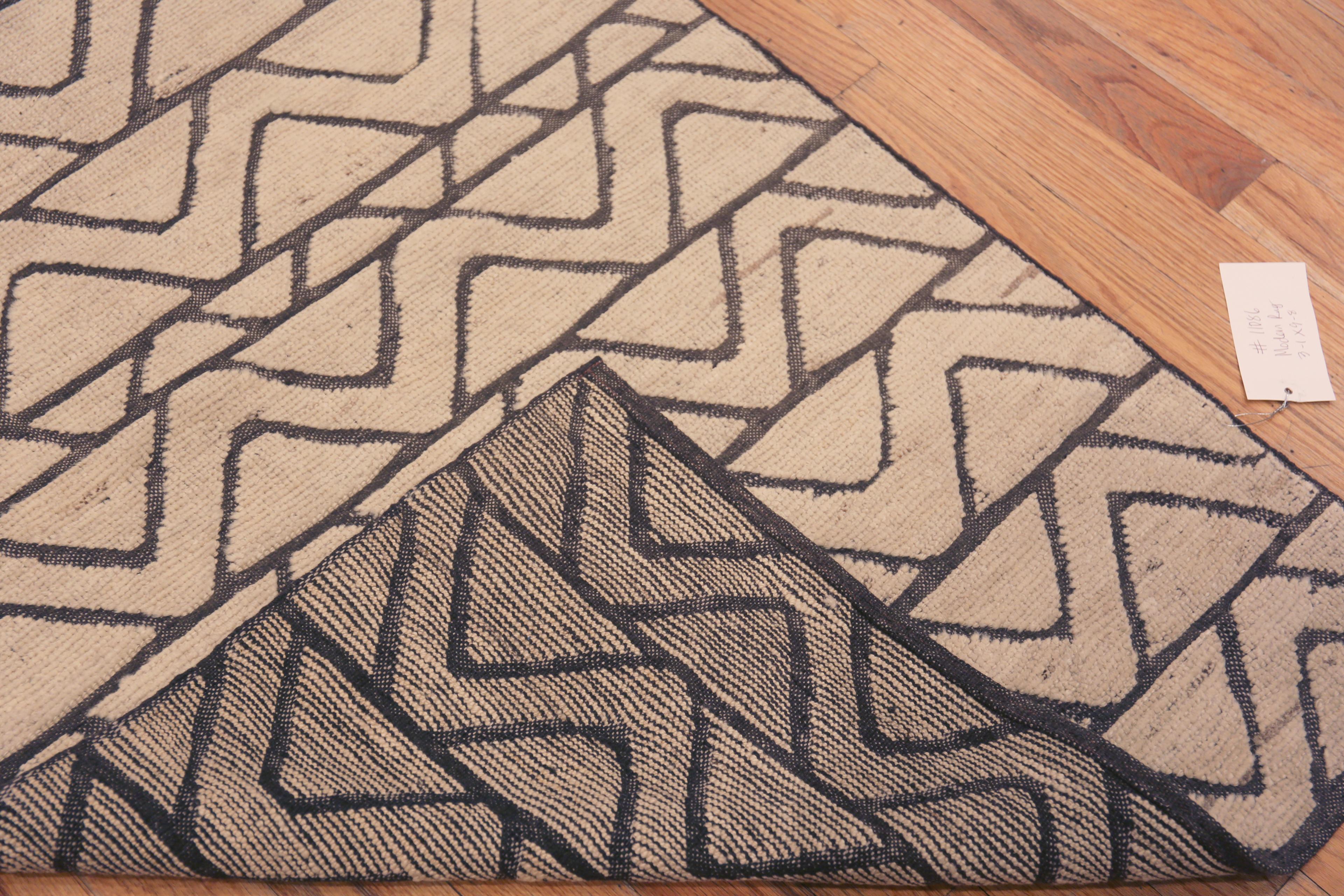 Hand-Knotted Nazmiyal Collection Neutral Tribal Geometric Modern Hallway Runner Rug 3' x 9'8